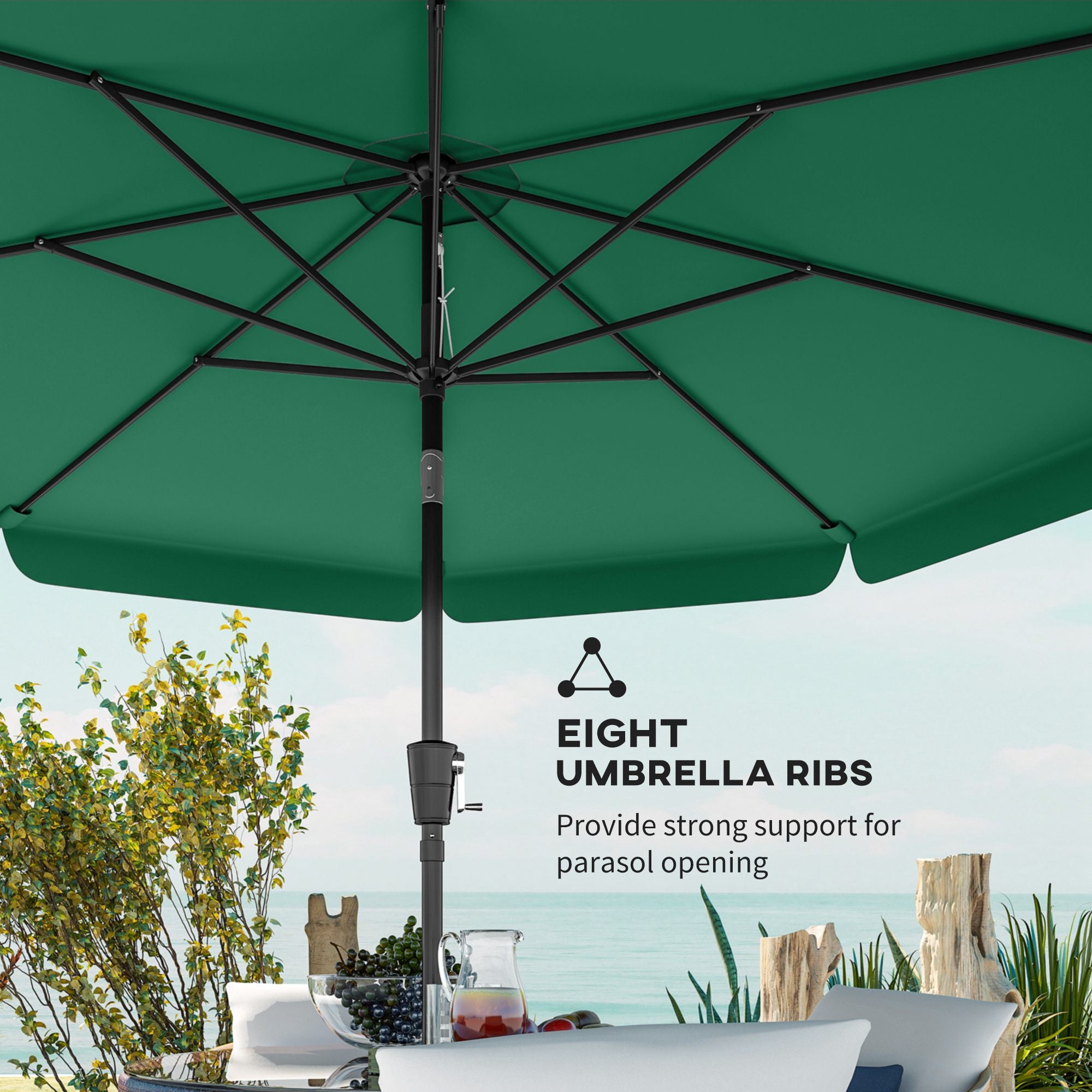 3 m Garden Parasol with Tilt Mechanism & Crank Handle, UPF 30+ Patio Umbrella Outdoor Table Umbrella, Green
