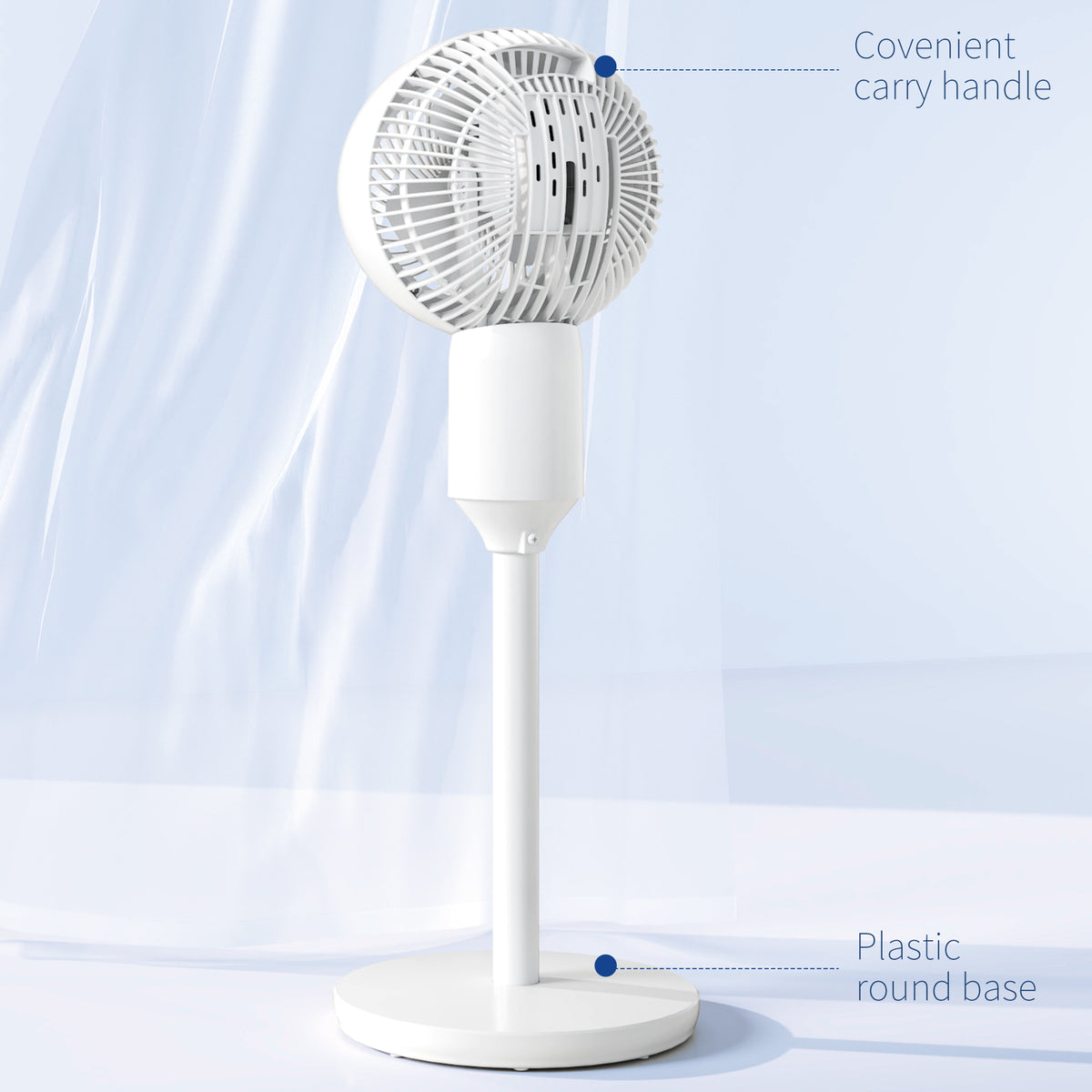 9'' Air Circulator Fan with 3 Speeds, 70° Oscillation & 90° Tilt, Carry Handle - White