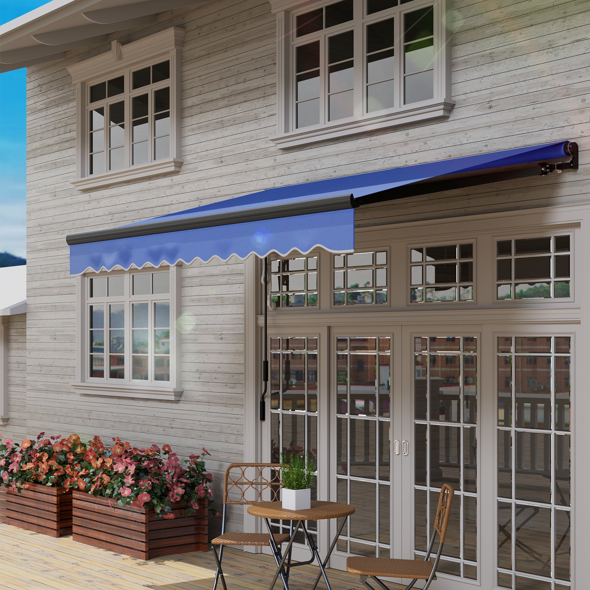 3 Metre Electric Retractable Awning with LED Light - Blue