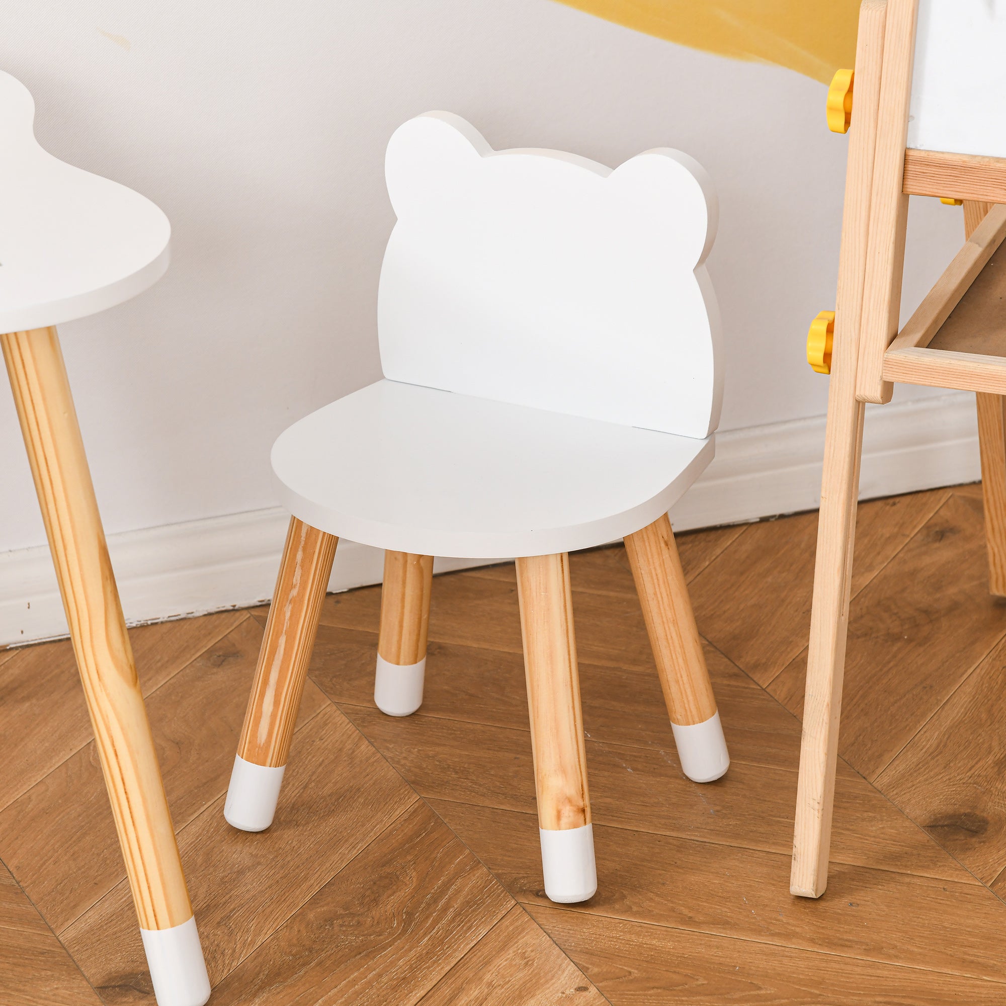 3-Piece Kids Table and Chair Set with 2 Bear-Shaped Chairs, for Ages 1-4 Years, White