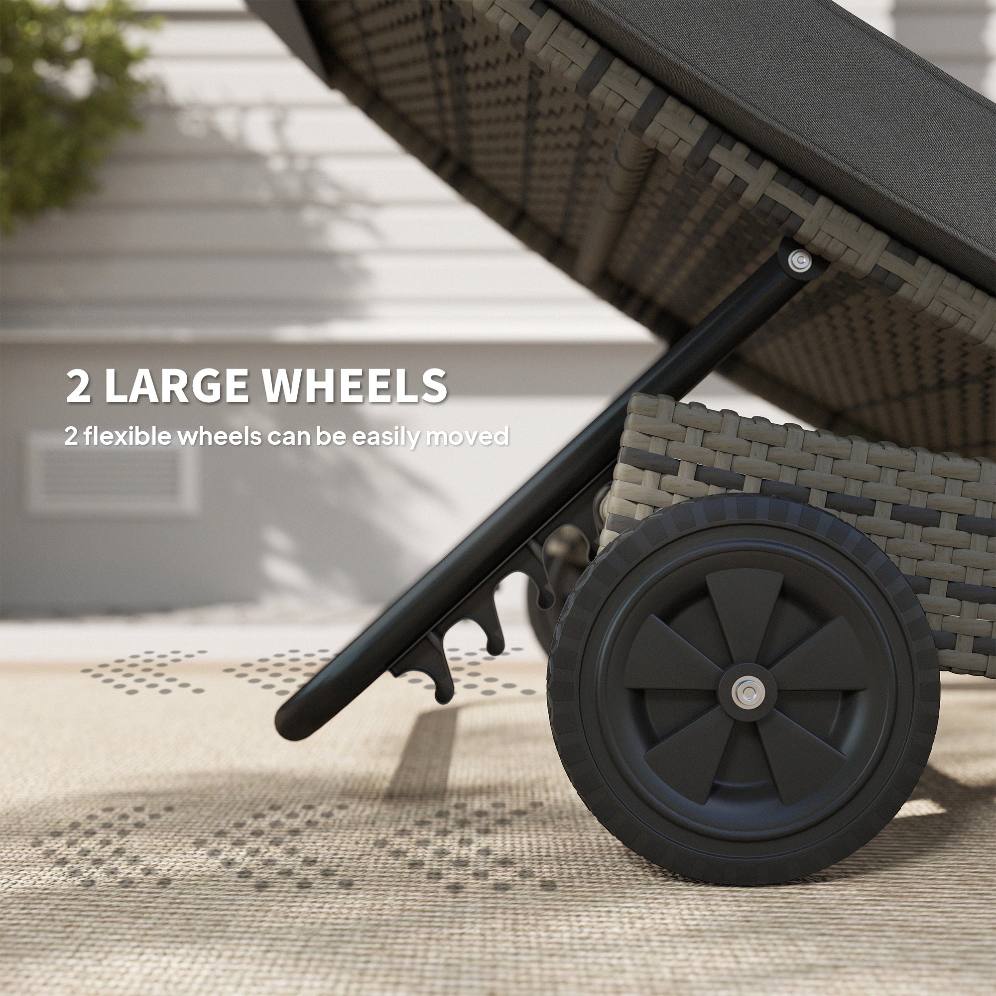Patio Wicker Chaise Lounge Chair, Outdoor PE Rattan Sun Lounger with Adjustable Backrest and 2 Wheels, Dark Grey