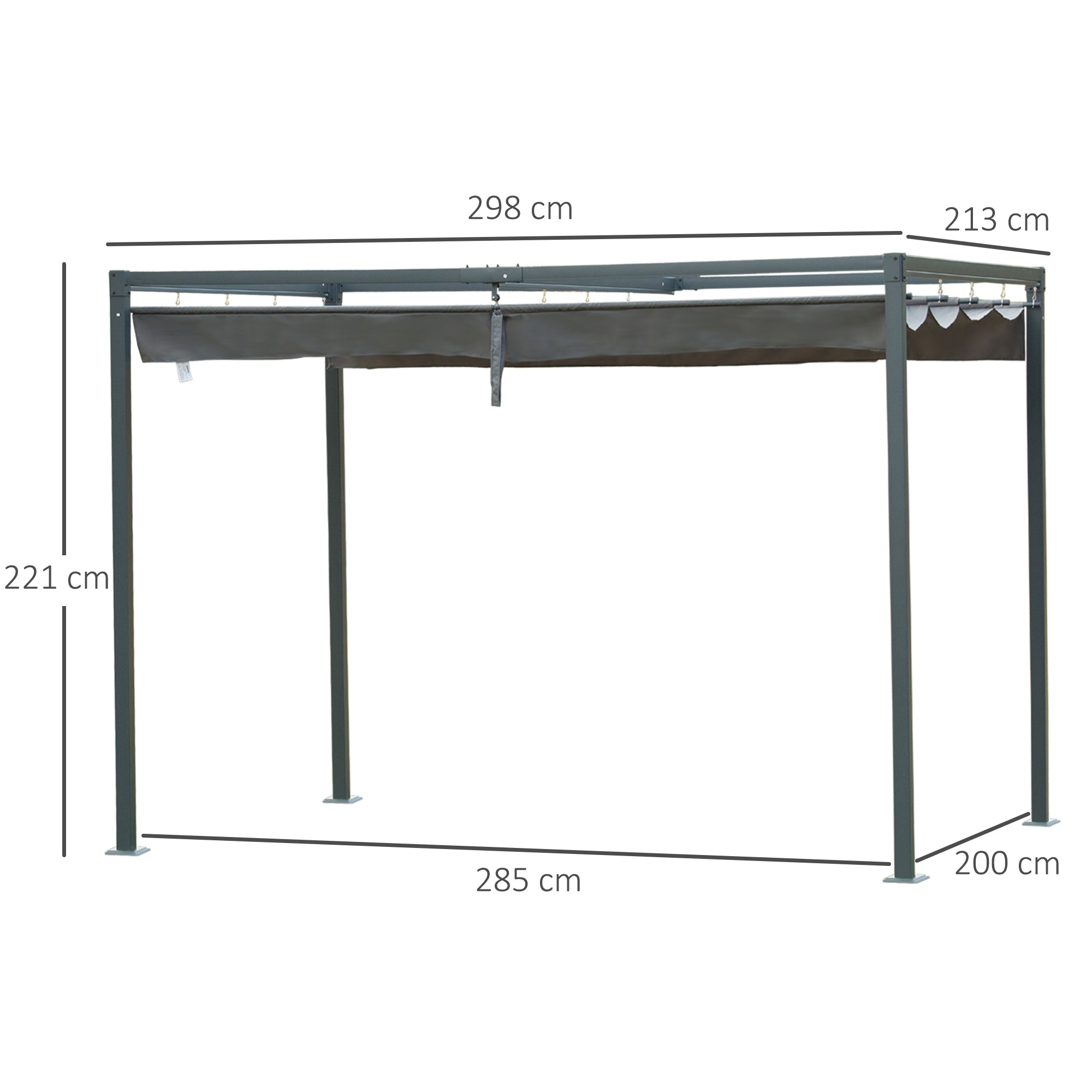 3 x 2m Metal Outdoor Pergola with Retractable Roof, Outdoor Gazebo Canopy Shelter with Drainage Holes for Garden, Patio, Lawn, Grey