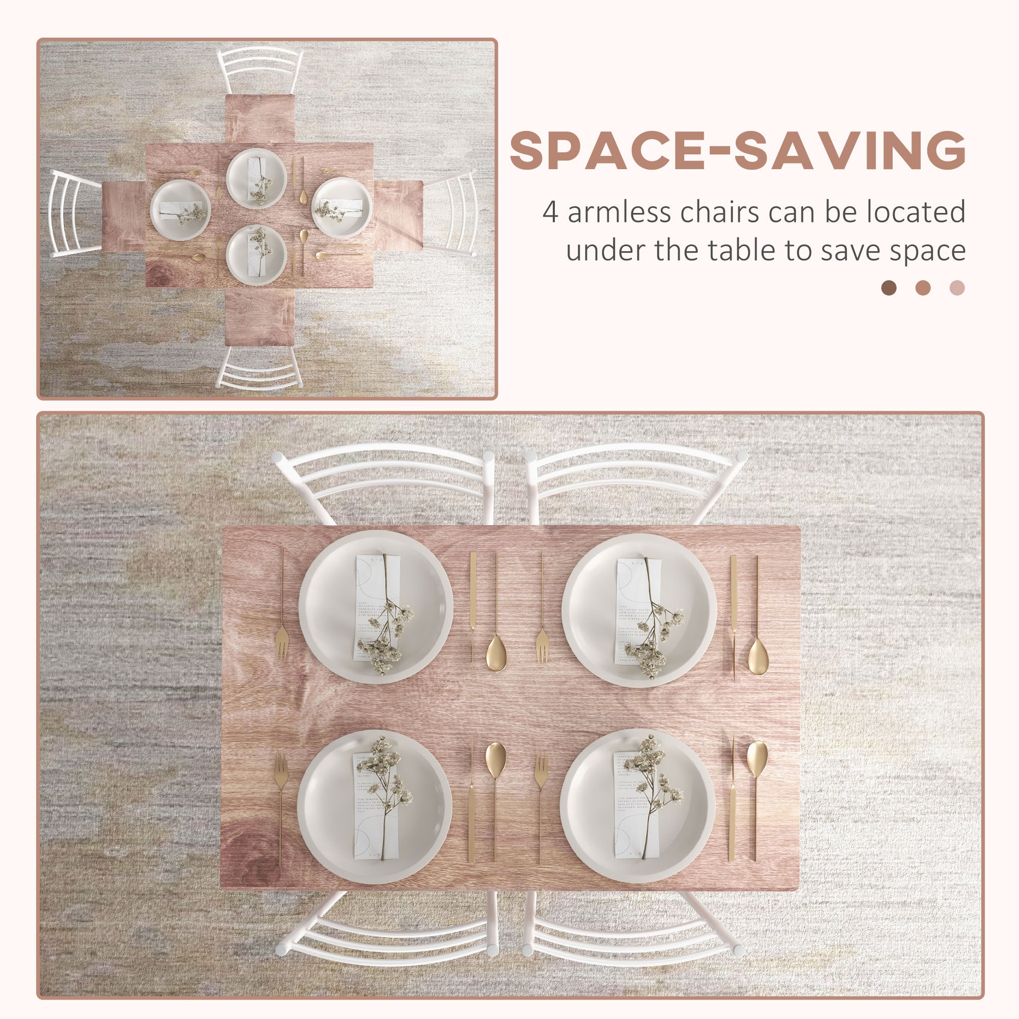 Five-Piece Compact Dining Table and Chairs Set - Brown/White