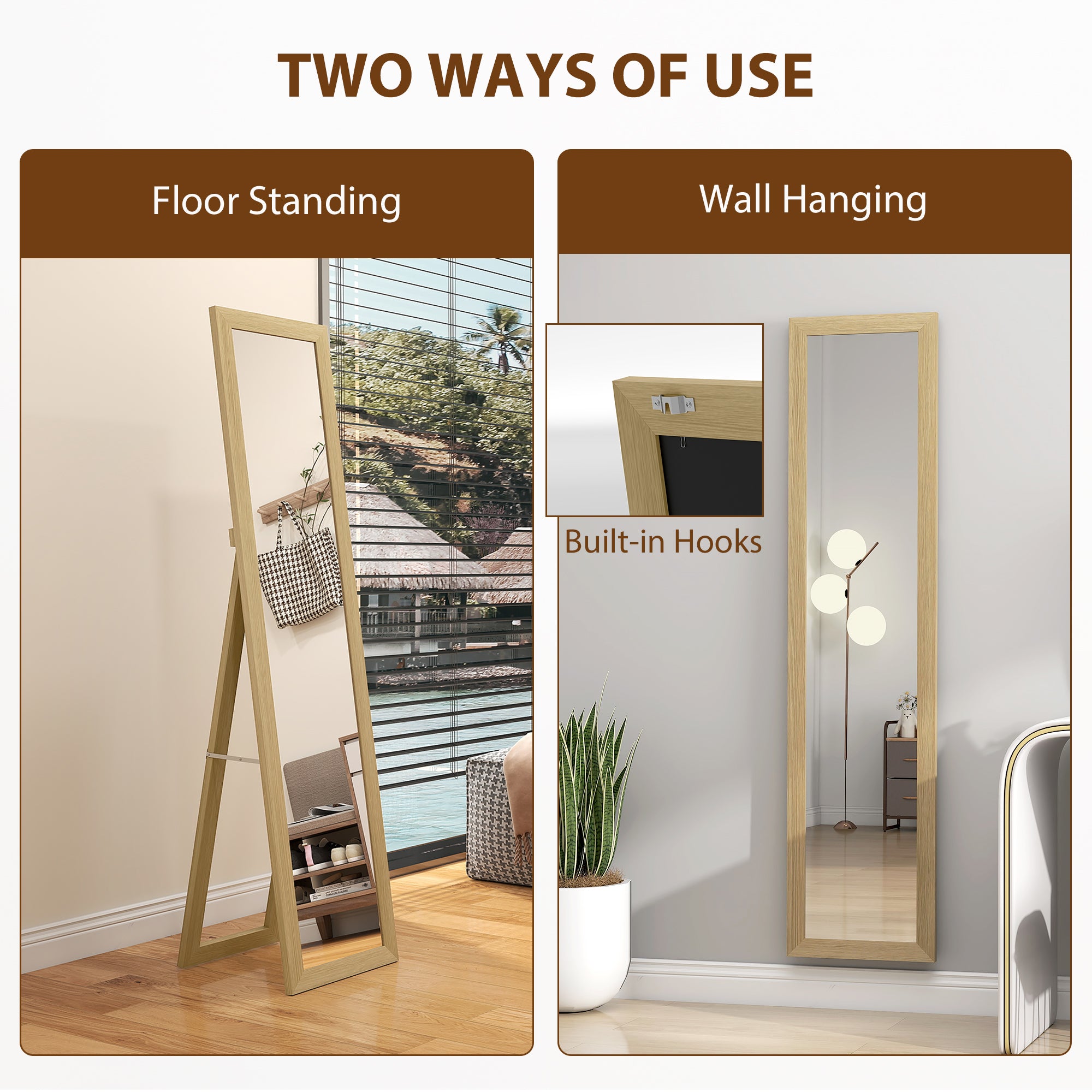 37 x 157 cm Full Length Mirror - Natural