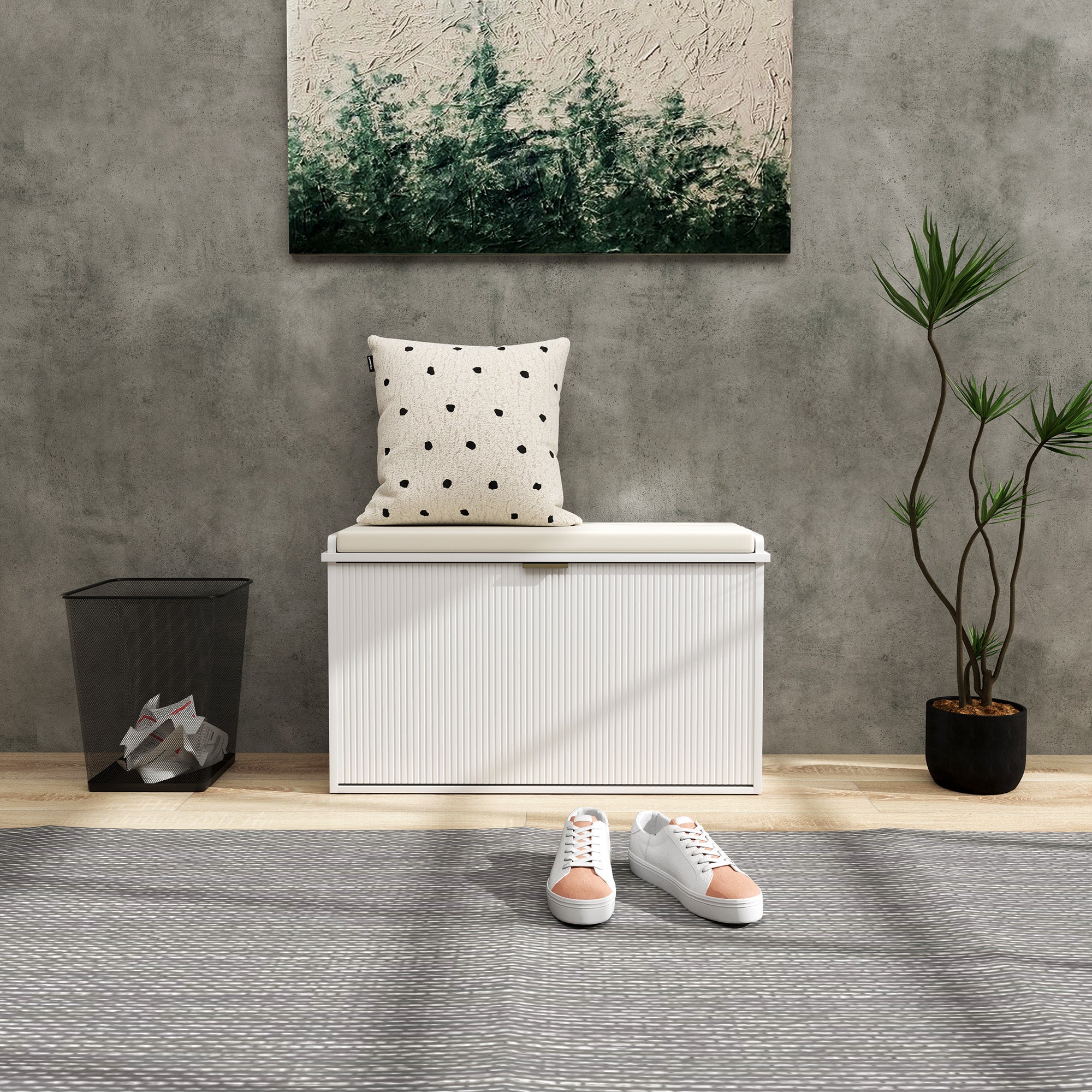 Elegant Eight Shoe Bench with Padded Seat and Flip Drawer Storage - White