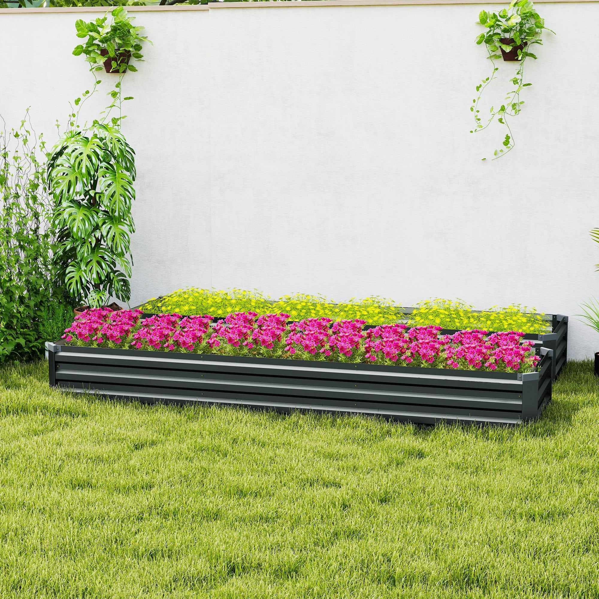 60 x 240cm Galvanised Steel Planter, with Open Bottom, Pack of 2