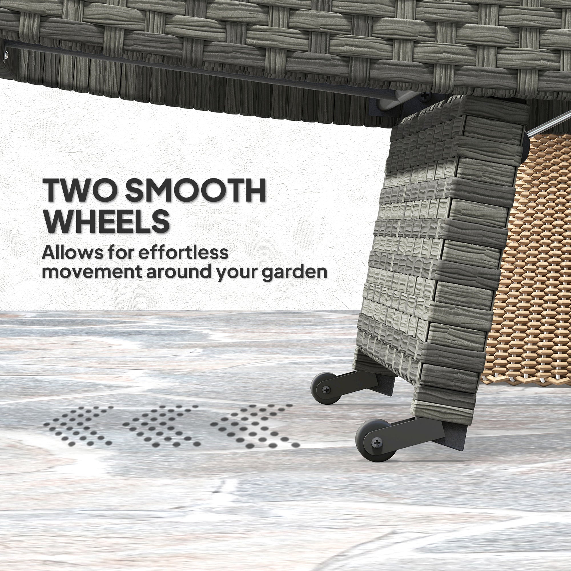 Outdoor PE Rattan Sun Lounger, Folding Wicker Garden Lounger Recliner with 4-Level Adjustable Backrest, Rolling Sunbed Lounge Chair with Wheels, Non-Slip Legs for Balcony, Beach, Mixed-grey