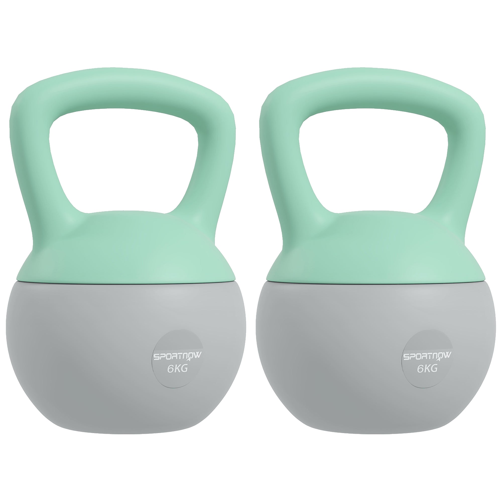 2 x 6kg Soft Kettlebell, Kettle Bell with Non-Slip Handle, for Home Gym, Strength Training, Cardio - Grey and Green