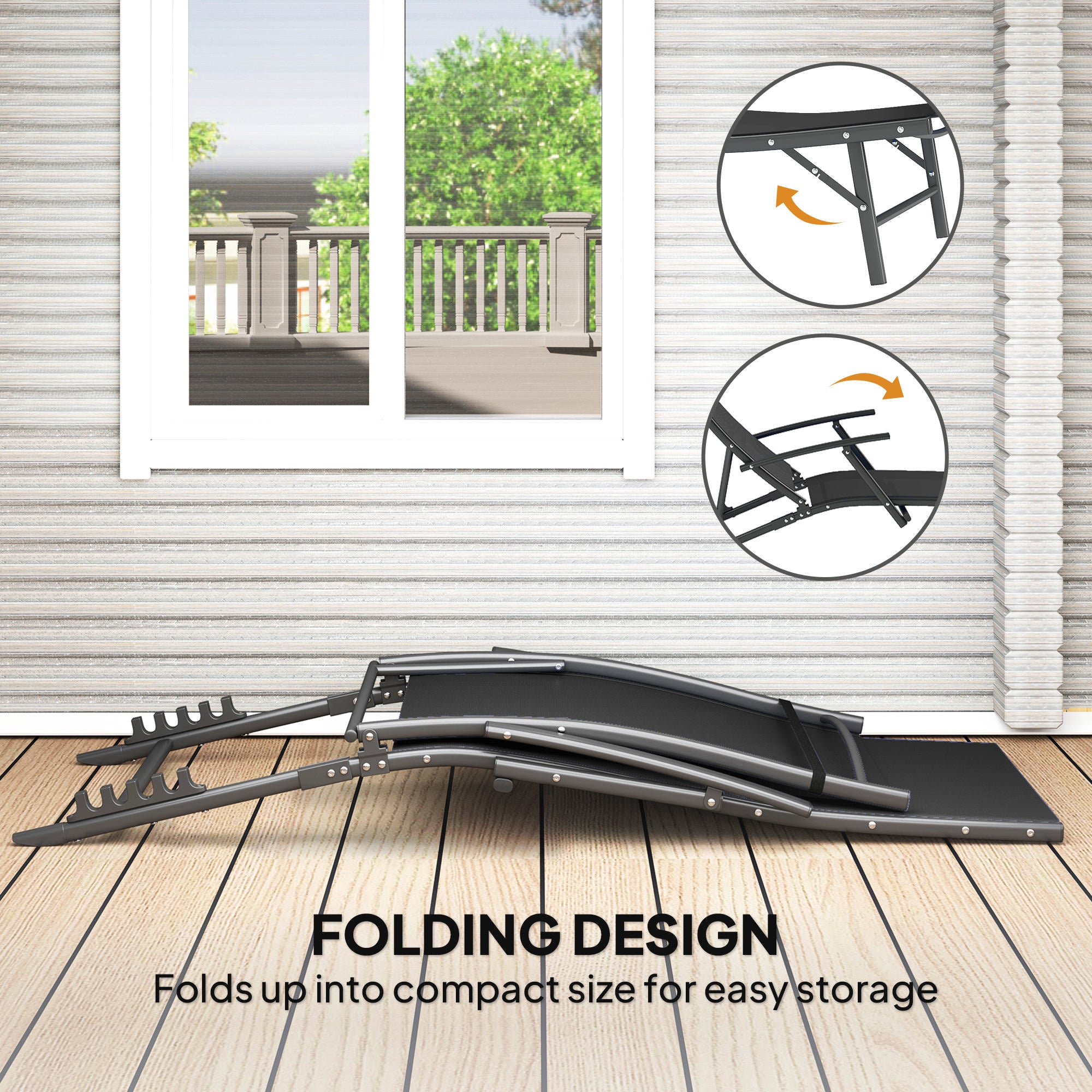 Set of 2 Adjustable Back Sun Loungers with Quick-Dry Mesh - Black