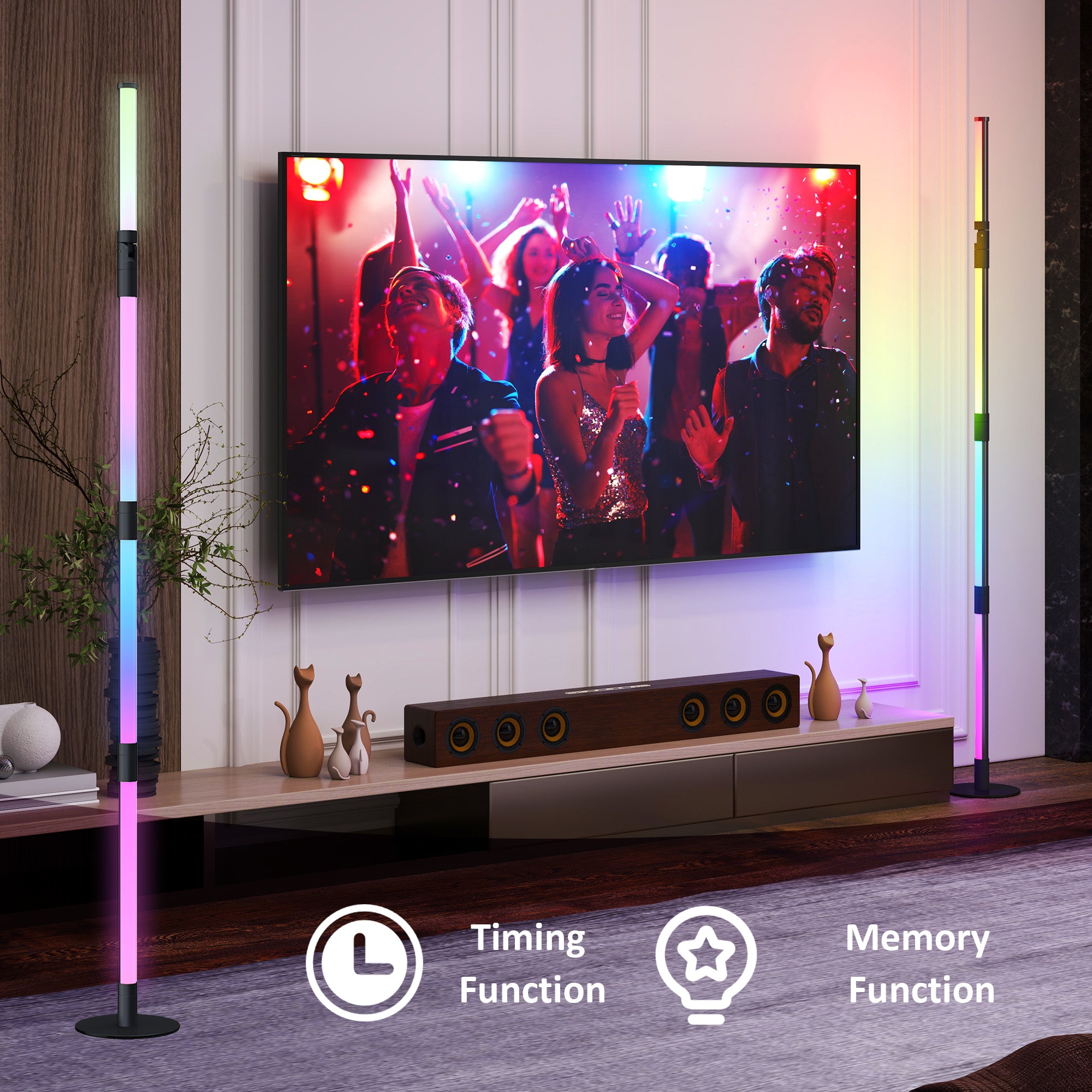 LED Floor Lamp, 360° RGB Detachable Corner Floor Lamp with App & Remote Control, Colour Changing Standing Lamp with Music Sync & Timing, for Living Room, Game Room, Dark Grey