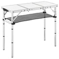3ft Folding Camping Table, Picnic Table with Mesh Storage Layer, Carrying Bag and Metal Frame, Cream White