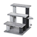 3-Step Pet Stairs with Scratching Posts, Platforms & Toy Ball - Grey