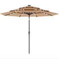 2.8 m Garden Parasol Umbrella with LED Solar Light, Parasol Cover, 3 Tier Outdoor Table Market Patio Umbrella, Khaki