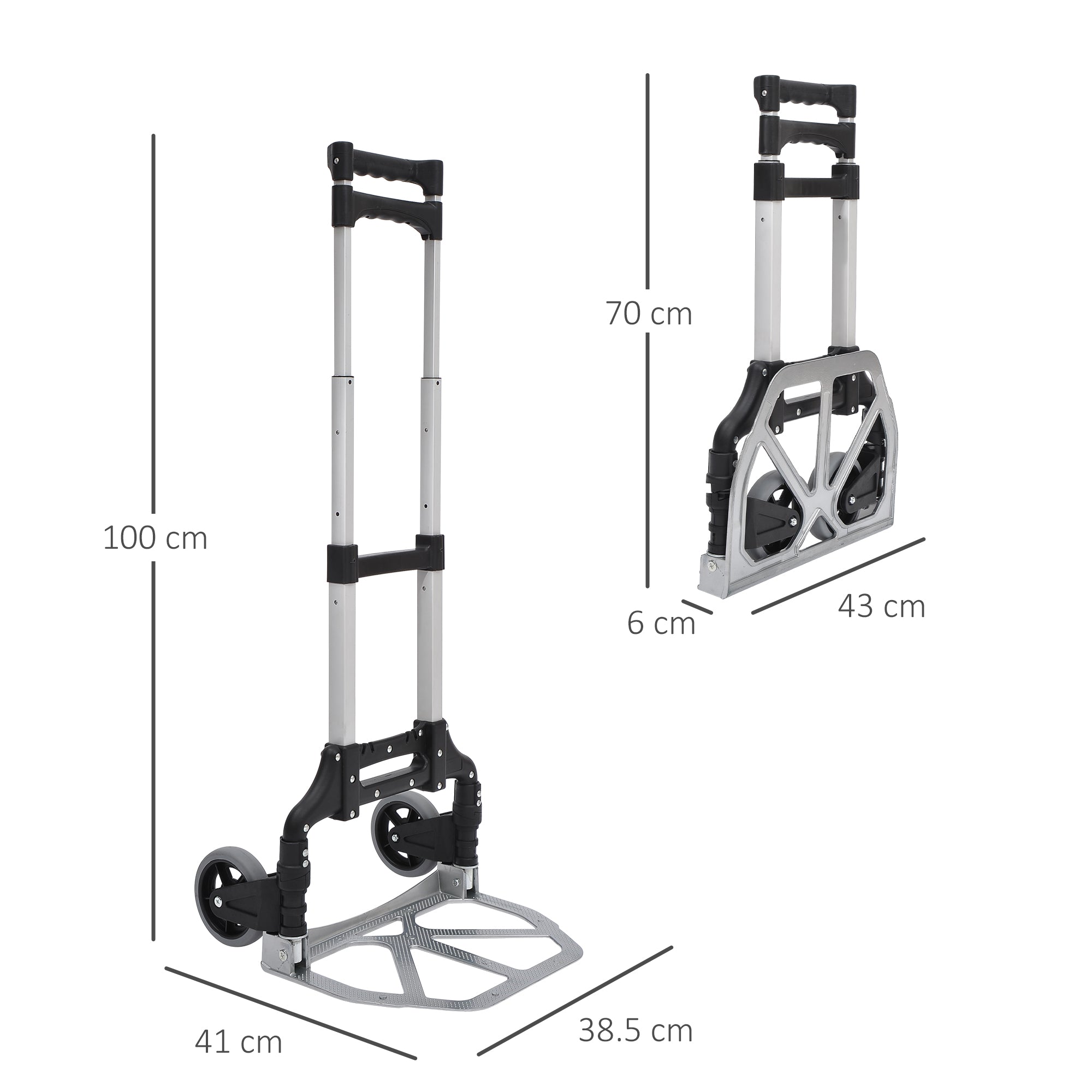Aluminium Folding Hand Truck Trolley, Heavy Duty Foldable Sack Cart with Adjustable Telescoping Handle, 70KG Load Capacity