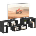 Extendable TV Stand for TVs up to 75 Inches with Storage Shelves and Modular Design - Black Wood Grain