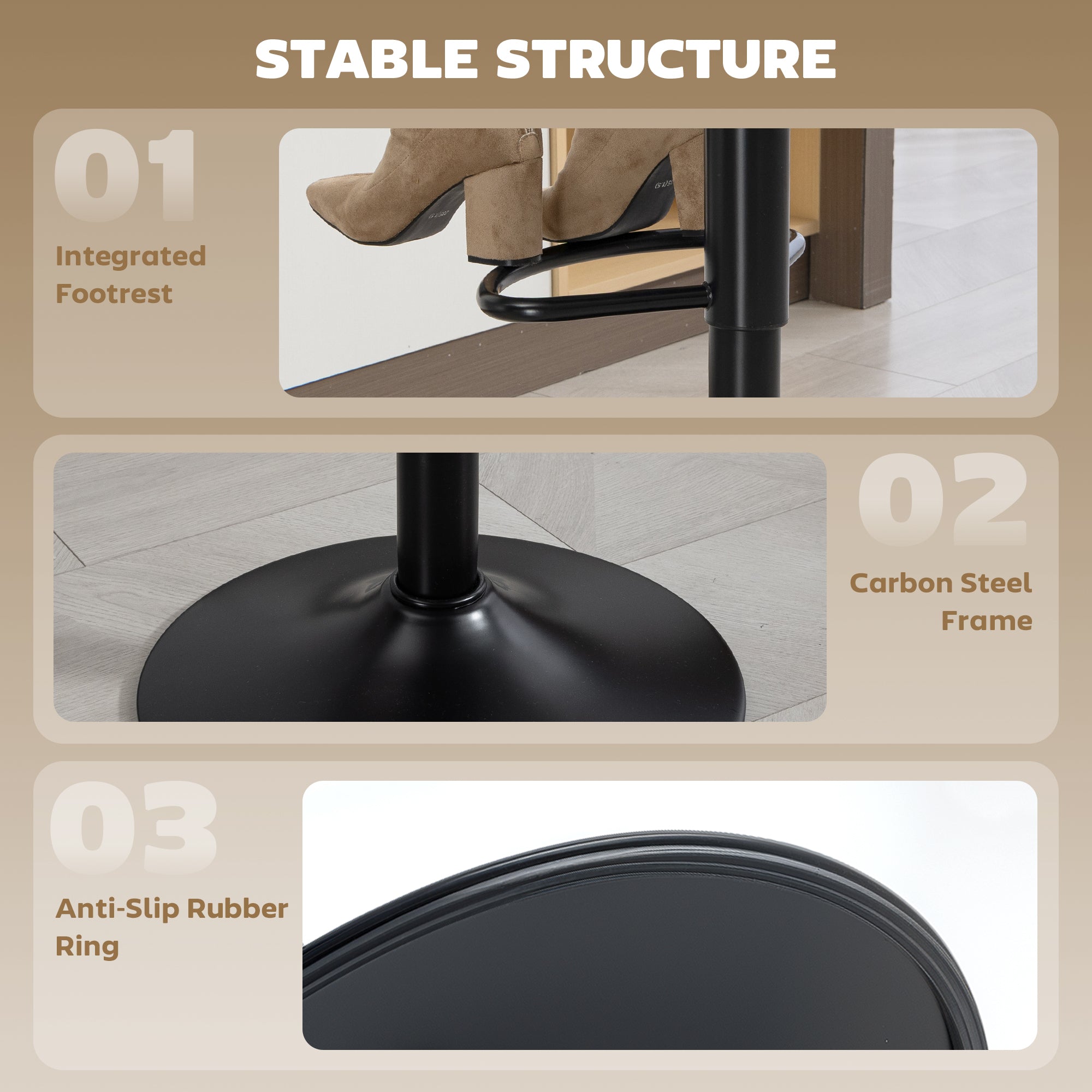 Bar Stools Set of 2, Modern Swivel Barstools with Footrest for Kitchen Island and Dining Room, Brown