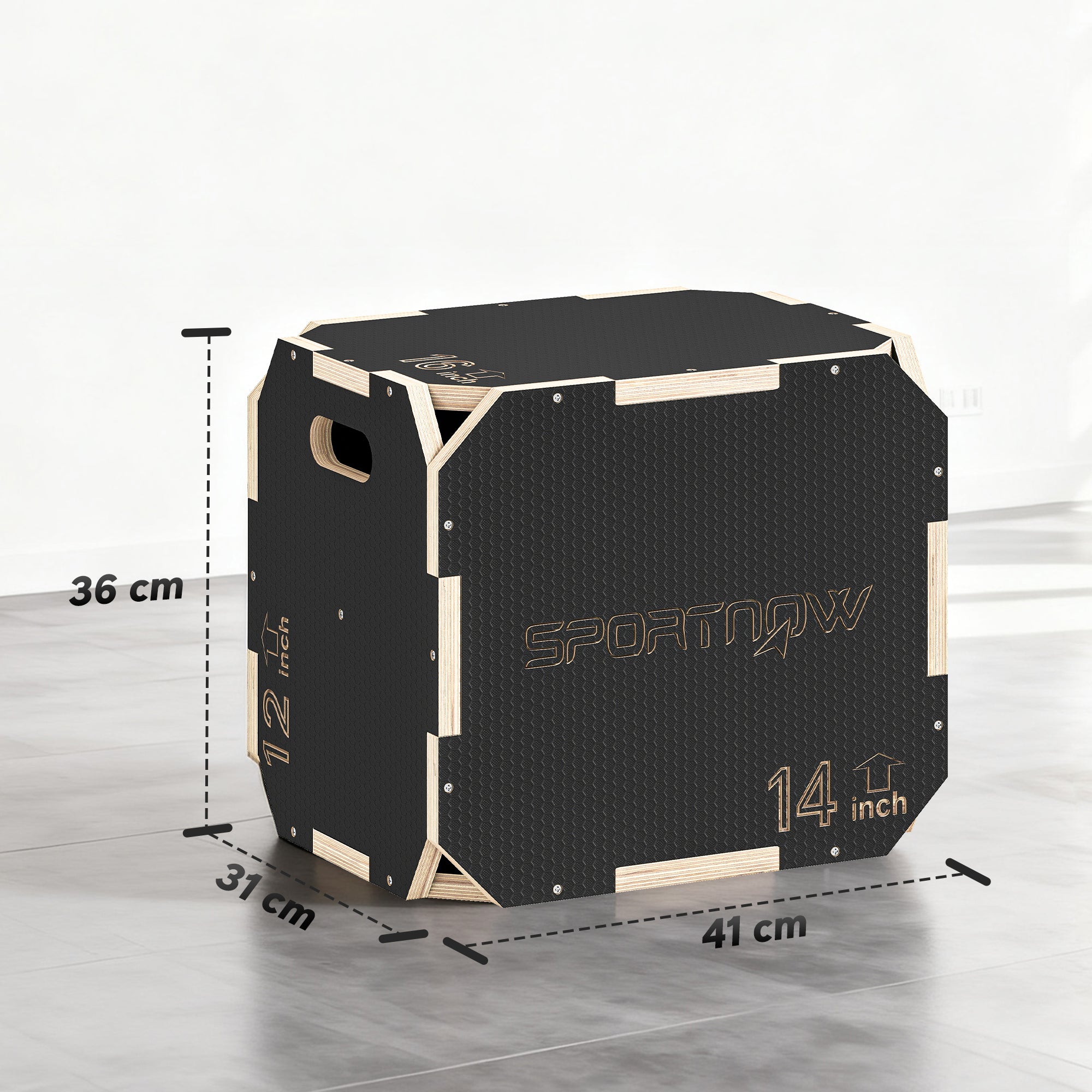 Non-Slip Plyo Box, Corner-free Wooden Jump Box, 31 x 36 x 41 cm
