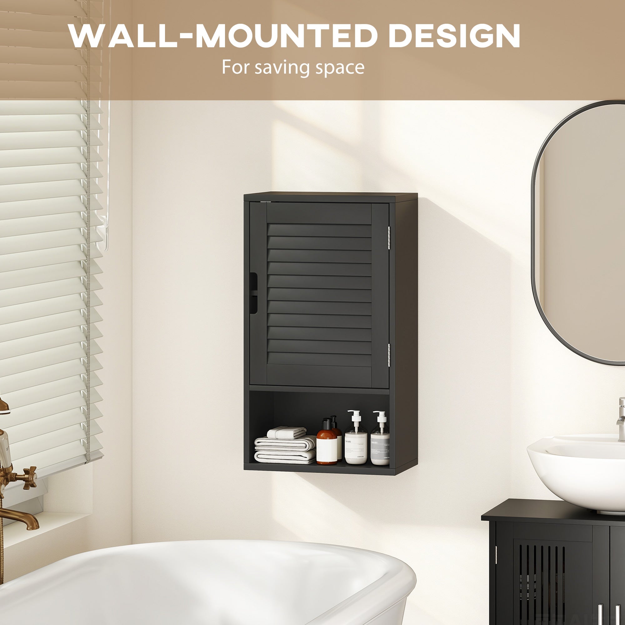 Bathroom Cabinet, Wall Mounted Storage Cabinet with Adjustable Shelves, 40 x 20 x 60 cm, Black