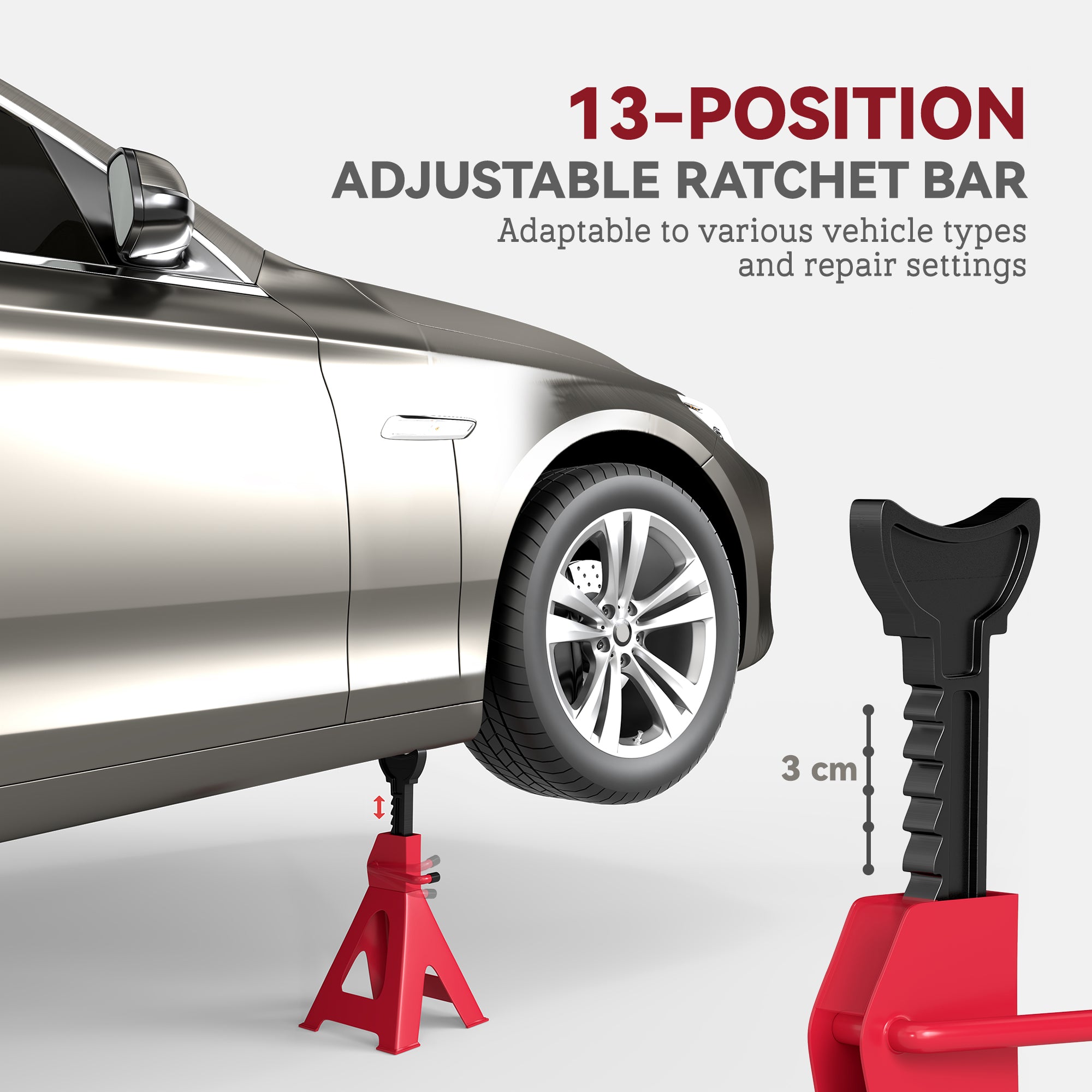 3 Ton Adjustable Axle Jack Stands 38.5-60 cm Height, Pack of 2 - Red