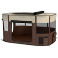 Foldable Portable Dog Pen with Ground Stakes and Storage Bag for Indoor Outdoor Use - Brown