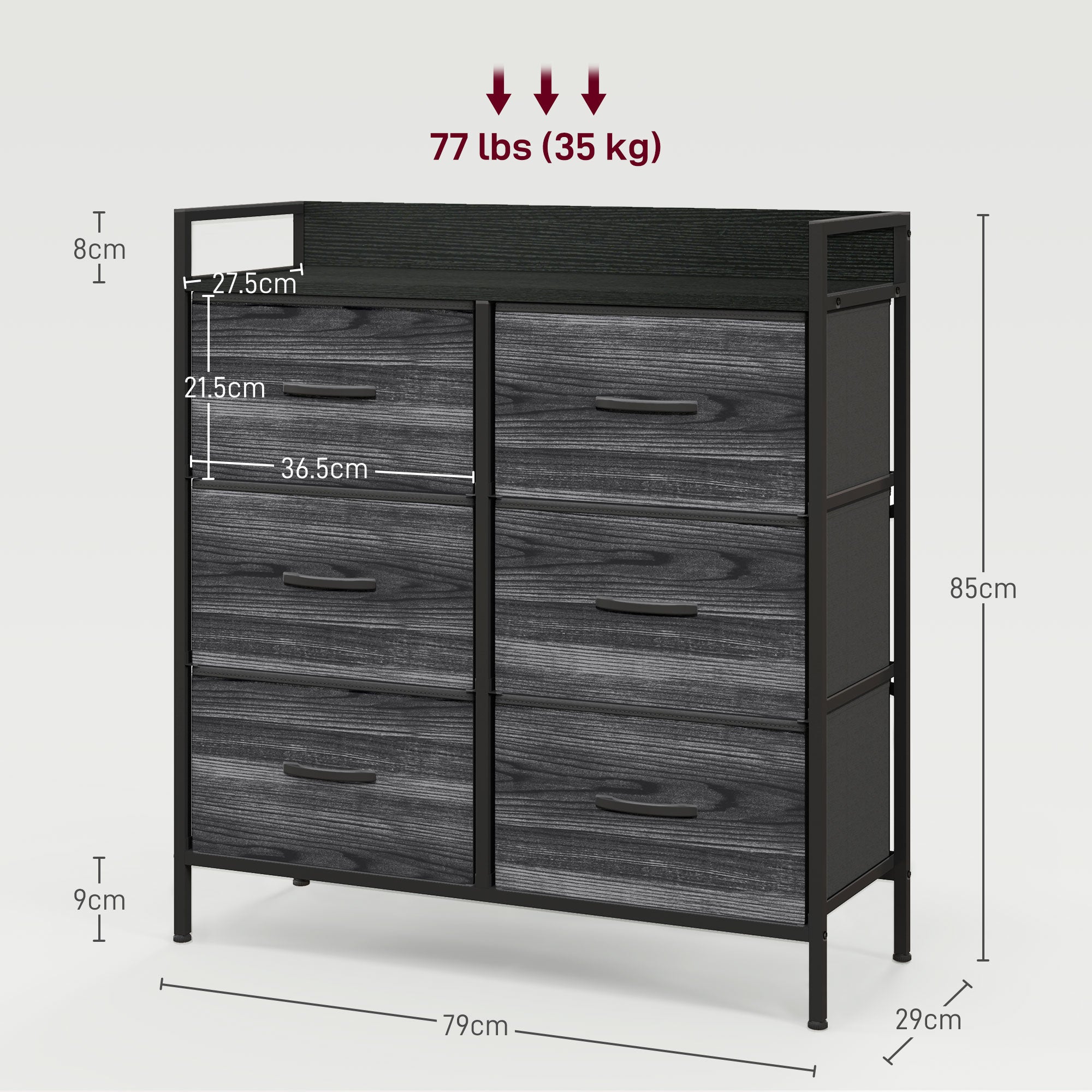 Rustic Chest of Six Fabric Drawers - Black