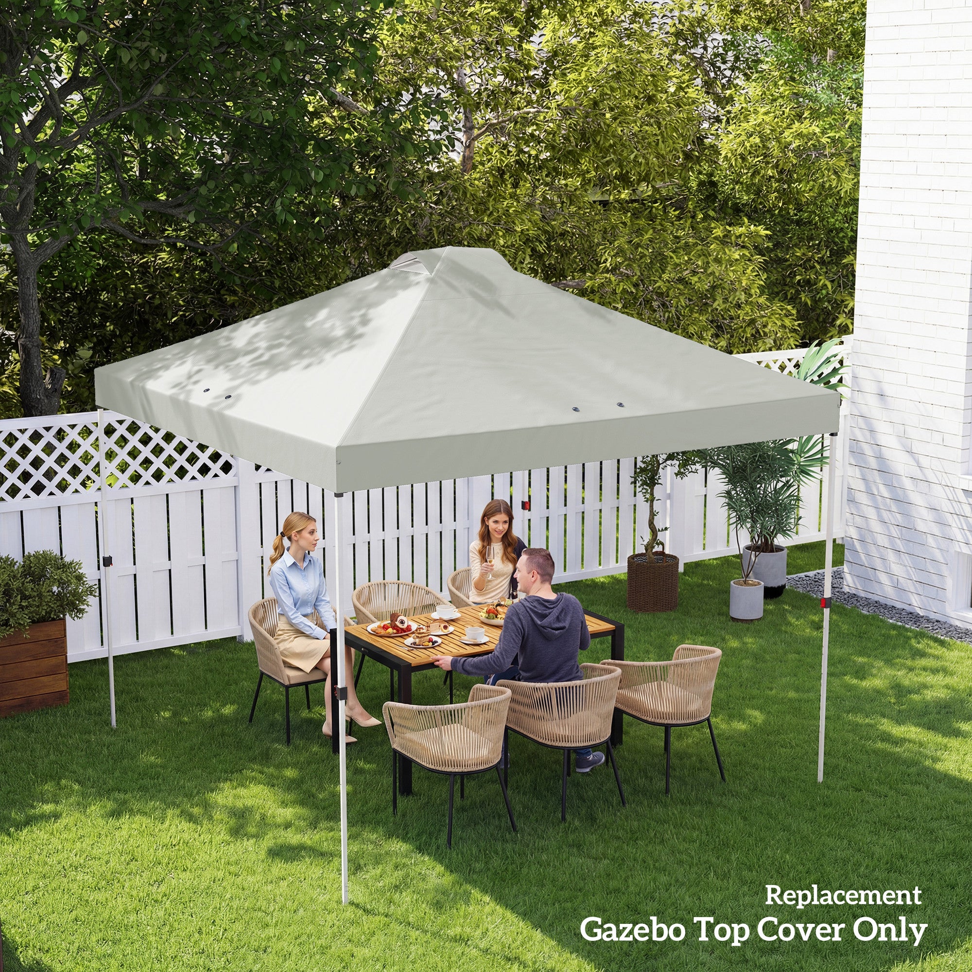 Gazebo Roof Replacement UV50+ Waterproof Pop Up Canopy Cover with 8 Drainage Holes 3 x 3 m White