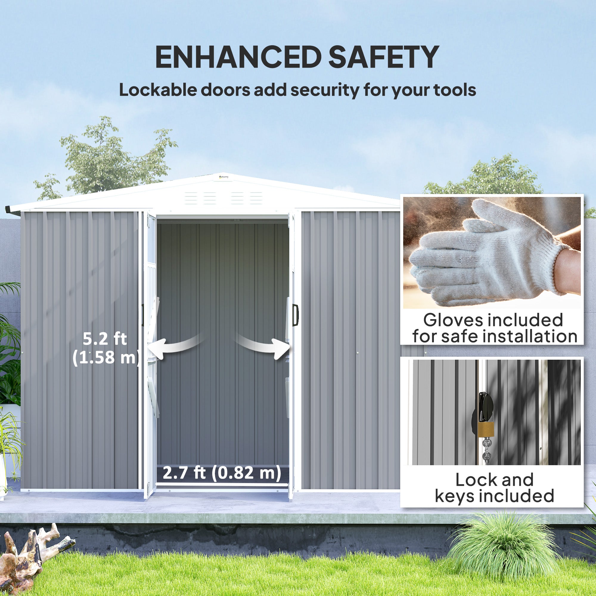 8x4 ft Metal Garden Storage Shed with Window and Lockable Door - Light Grey