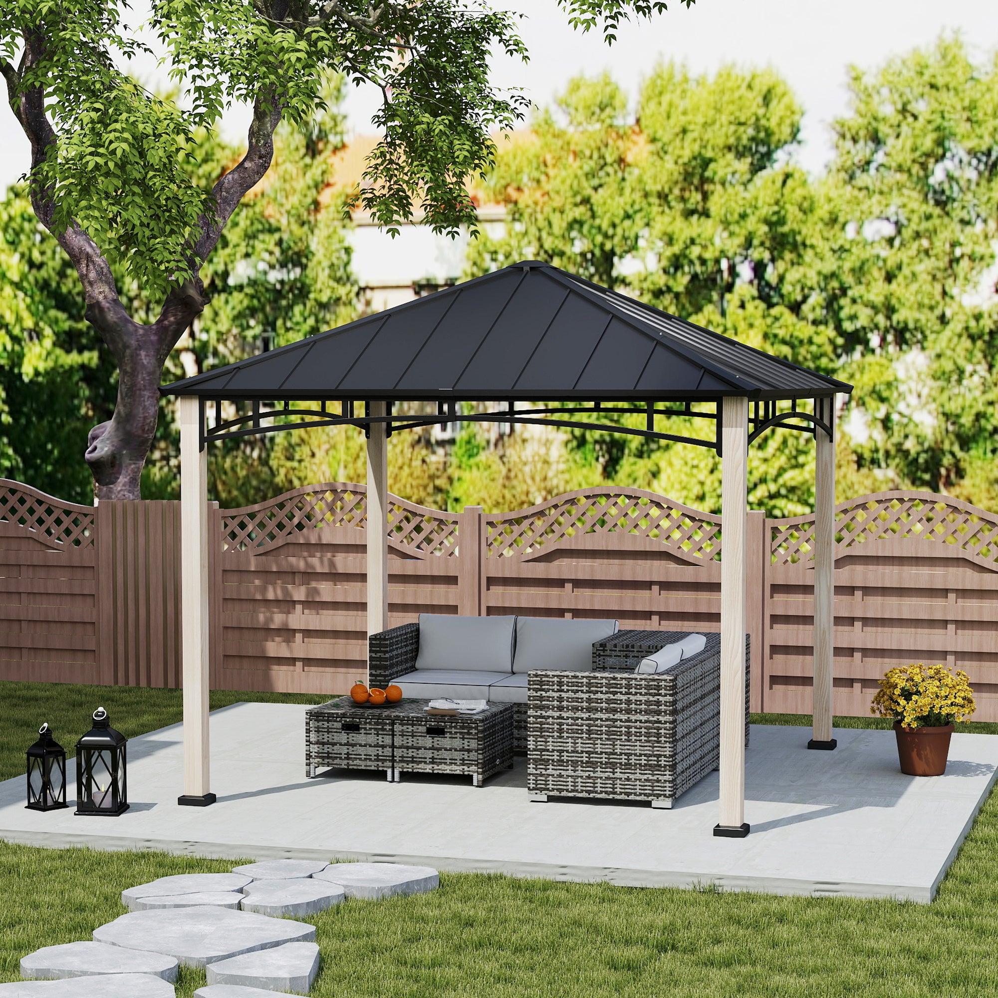 3 x 3 Metre Metal Gazebo with Galvanised Roof - Black Wood Effect
