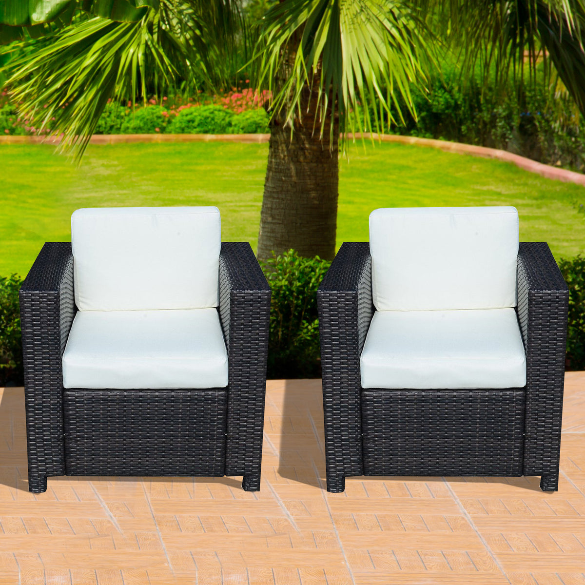 2 Rattan Garden single Seater Chair All Weather Wicker Weave Single Sofa chair armchair Patio Black