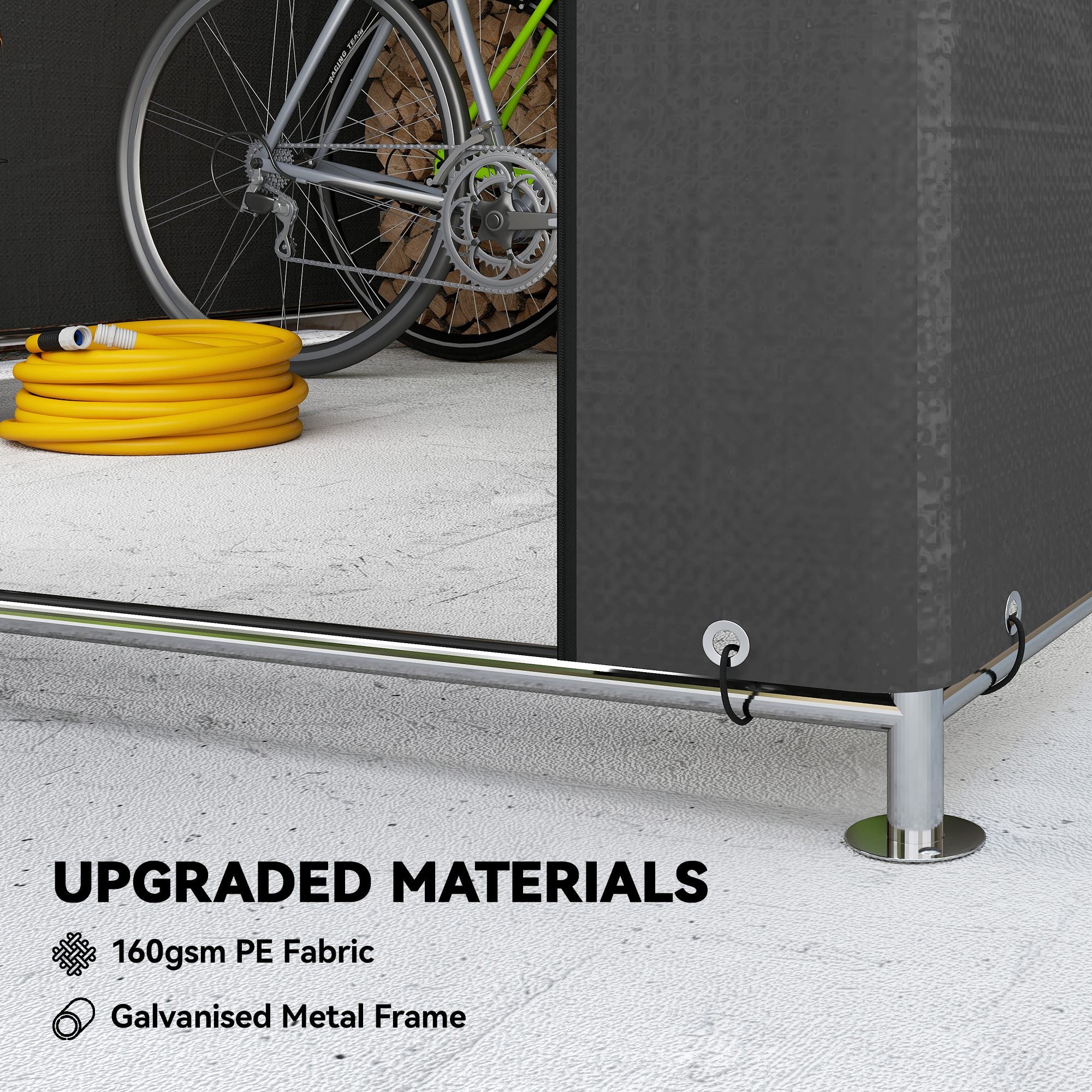 6.6 x 7.8ft Outdoor Garden Storage Shed, Waterproof Bike Tent with Roll-up Zipper Door, Galvanised Metal Frame, Portable Shed Shelter Carport for Motorcycle Garden Tools, Dark Grey