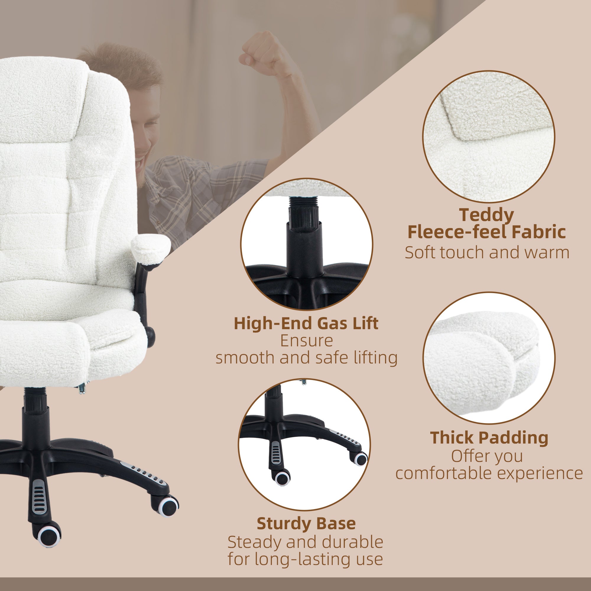 Boucle Six-Point Massage Office Chair - White