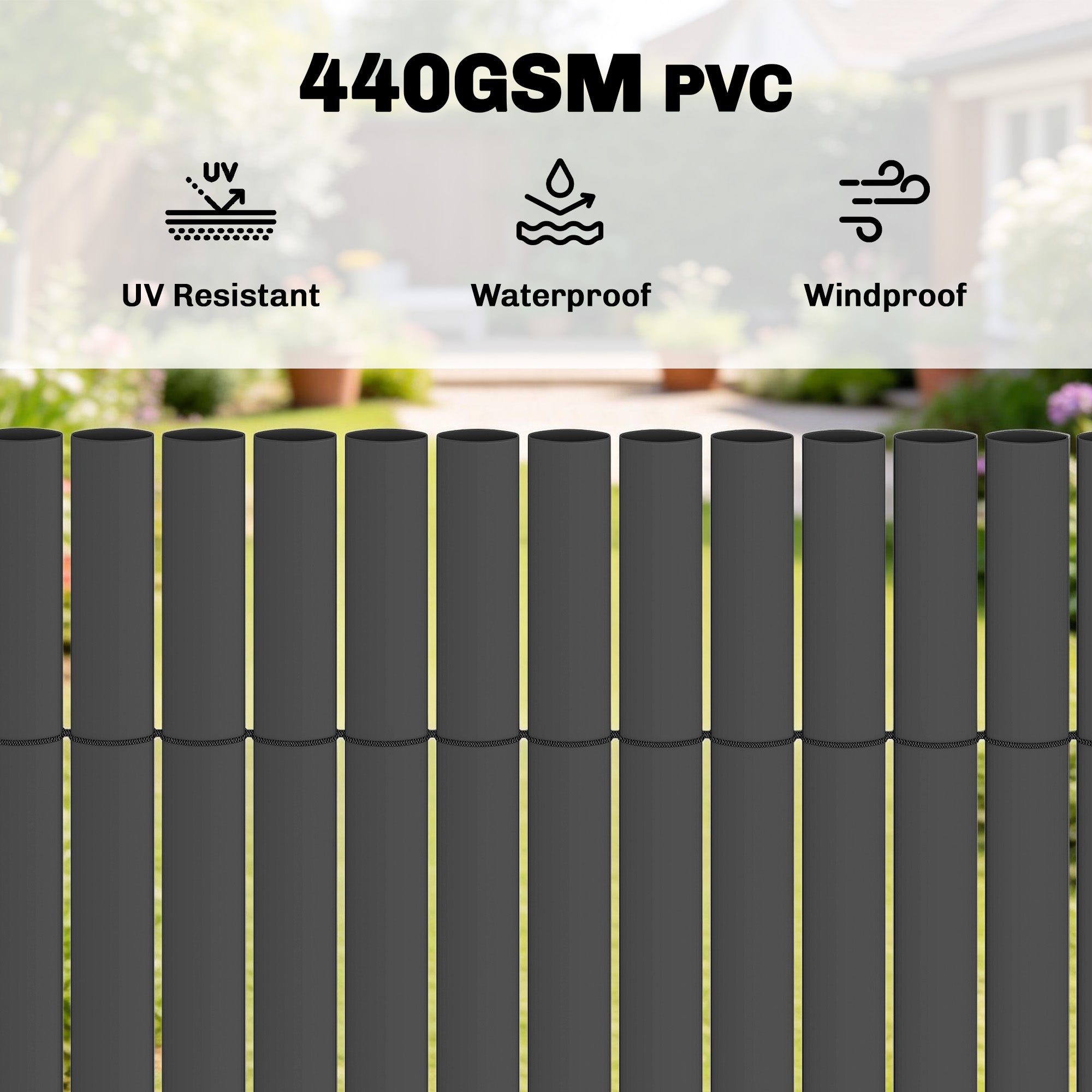 2Pcs Plastic Privacy Screening Fence, 1m x 3 m Waterproof Windbreak Fence, Dark Grey