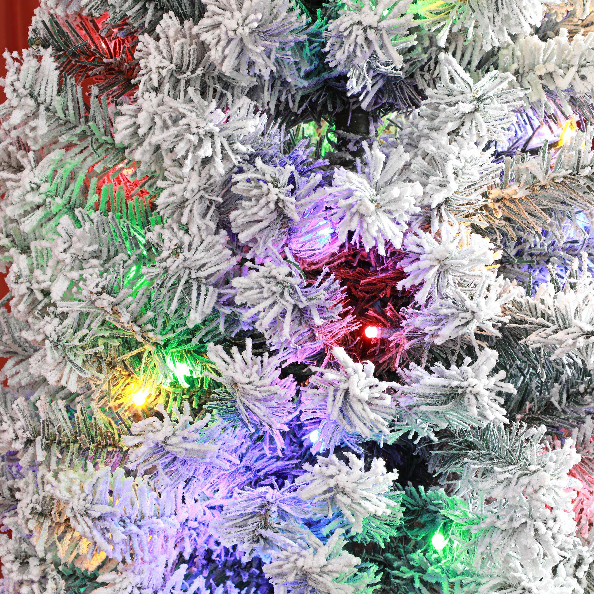 7' Artificial Prelit Christmas Trees Holiday Décor with Colourful LED Lights, Flocked Tips, Berry, Pine Cone