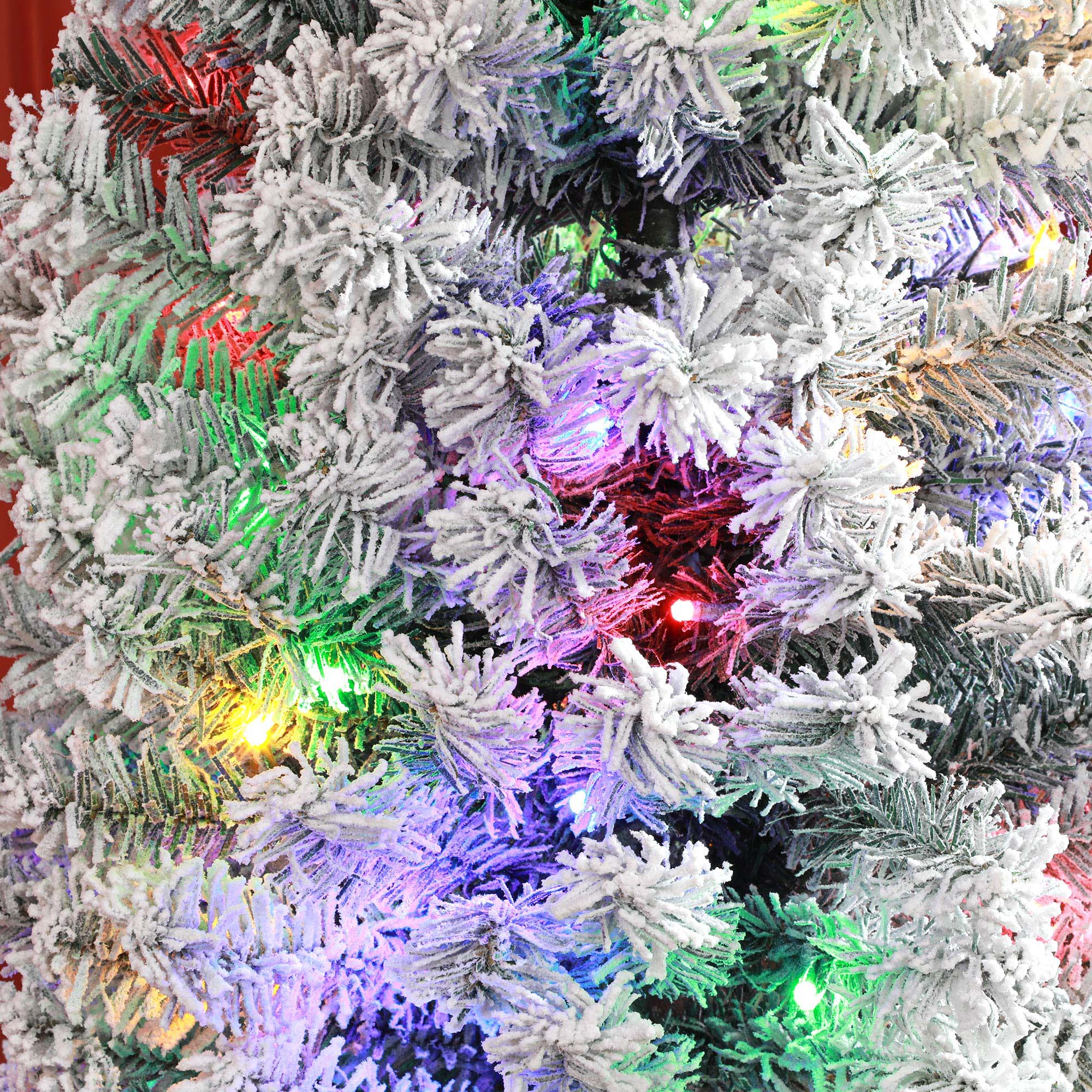 7' Artificial Prelit Christmas Trees Holiday D©cor with Colourful LED Lights, Flocked Tips, Berry, Pine Cone