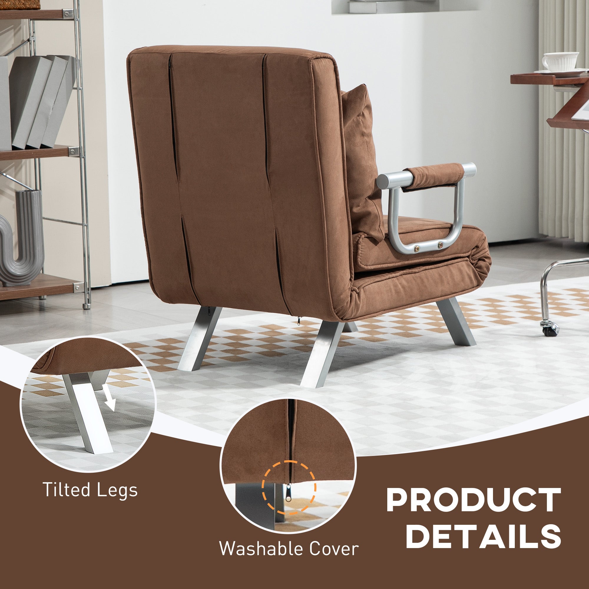 4-in-1 Faux Suede Chair Bed - Coffee