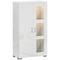 High Gloss Sideboard, Display Cabinet with 16-Colour RGB LED Lights and Remote Control, Modern Storage Cupboard with Glass Doors and Shelves for Living Room, Dining Room, Kitchen, White