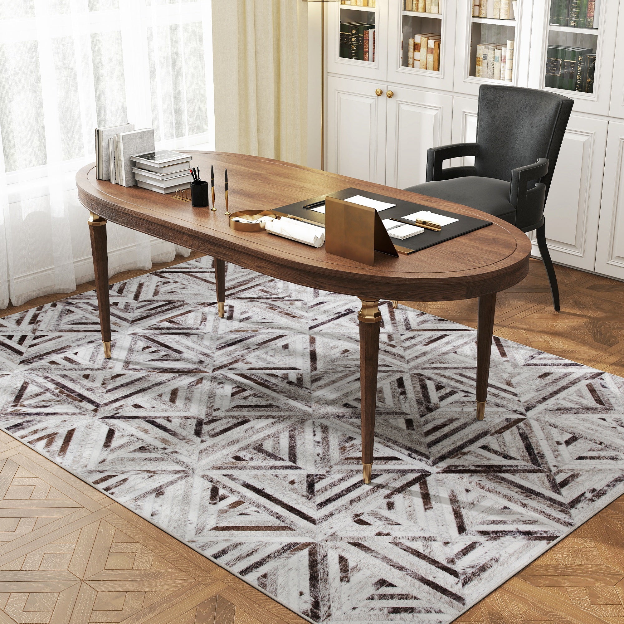 Modern Area Rug, Triangle Pattern Non-Slip Washable Rug, Chenille Floor Carpet for Living Room, Bedroom, Dining Room, Home Office, 230 x 160 cm, Brown