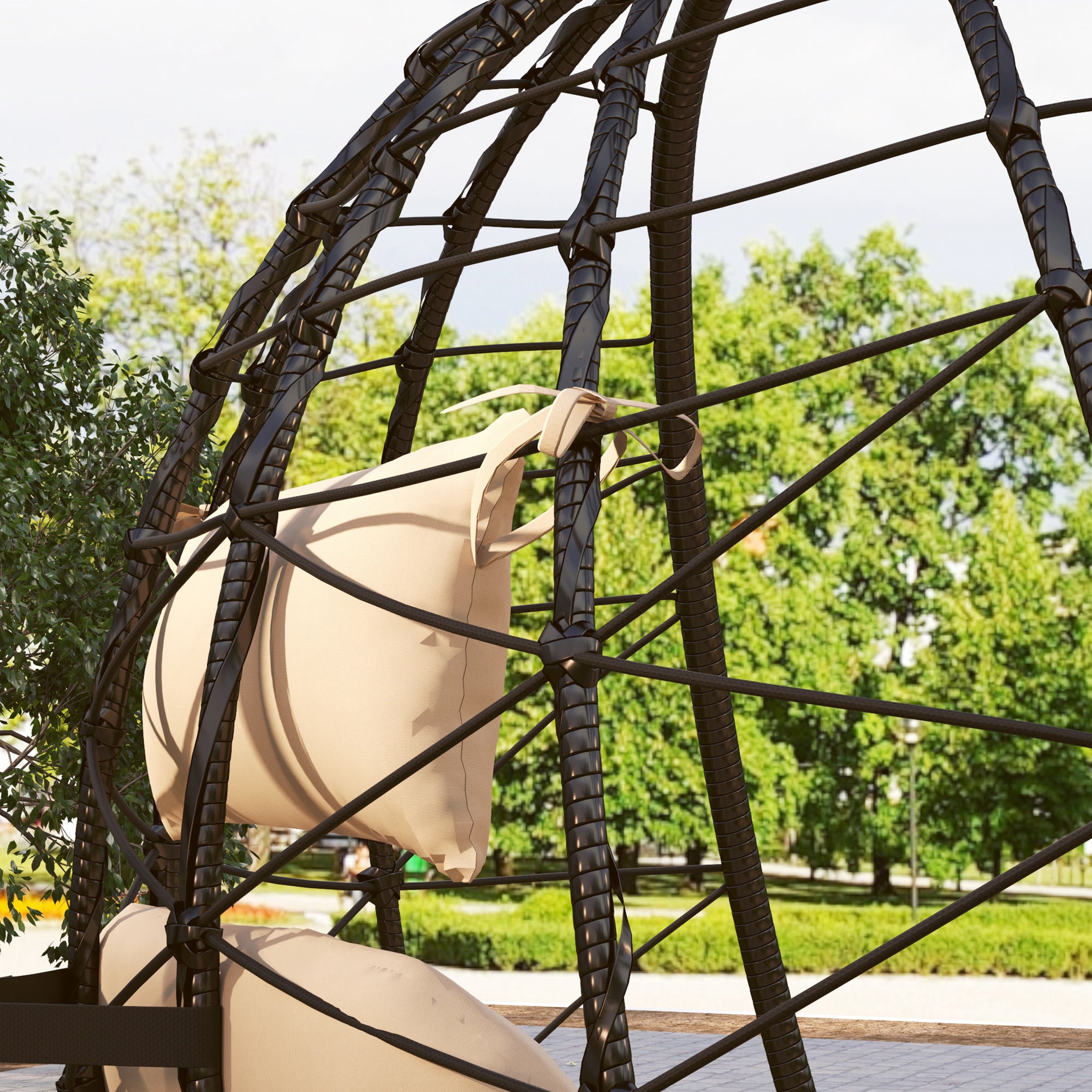 Ergonomic Hanging Egg Chair with Stand and Thick Cushion - Khaki