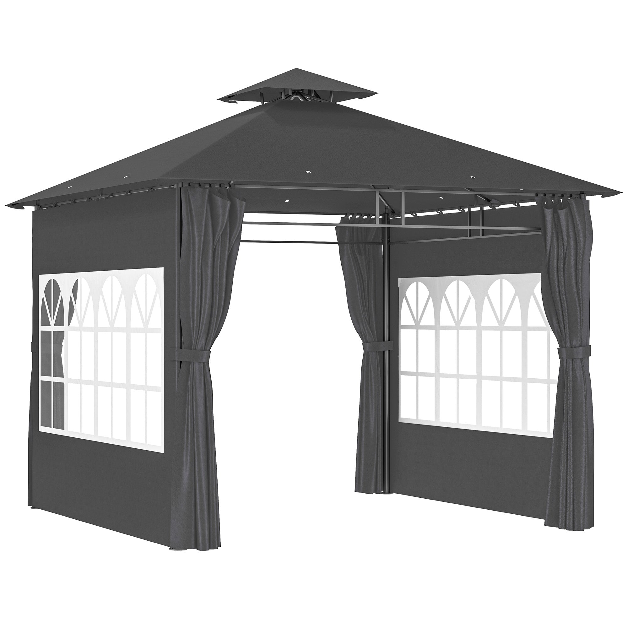 3 x 3 Metre Garden Gazebo Set with Double Roof and Removable Sidewalls - Dark Grey