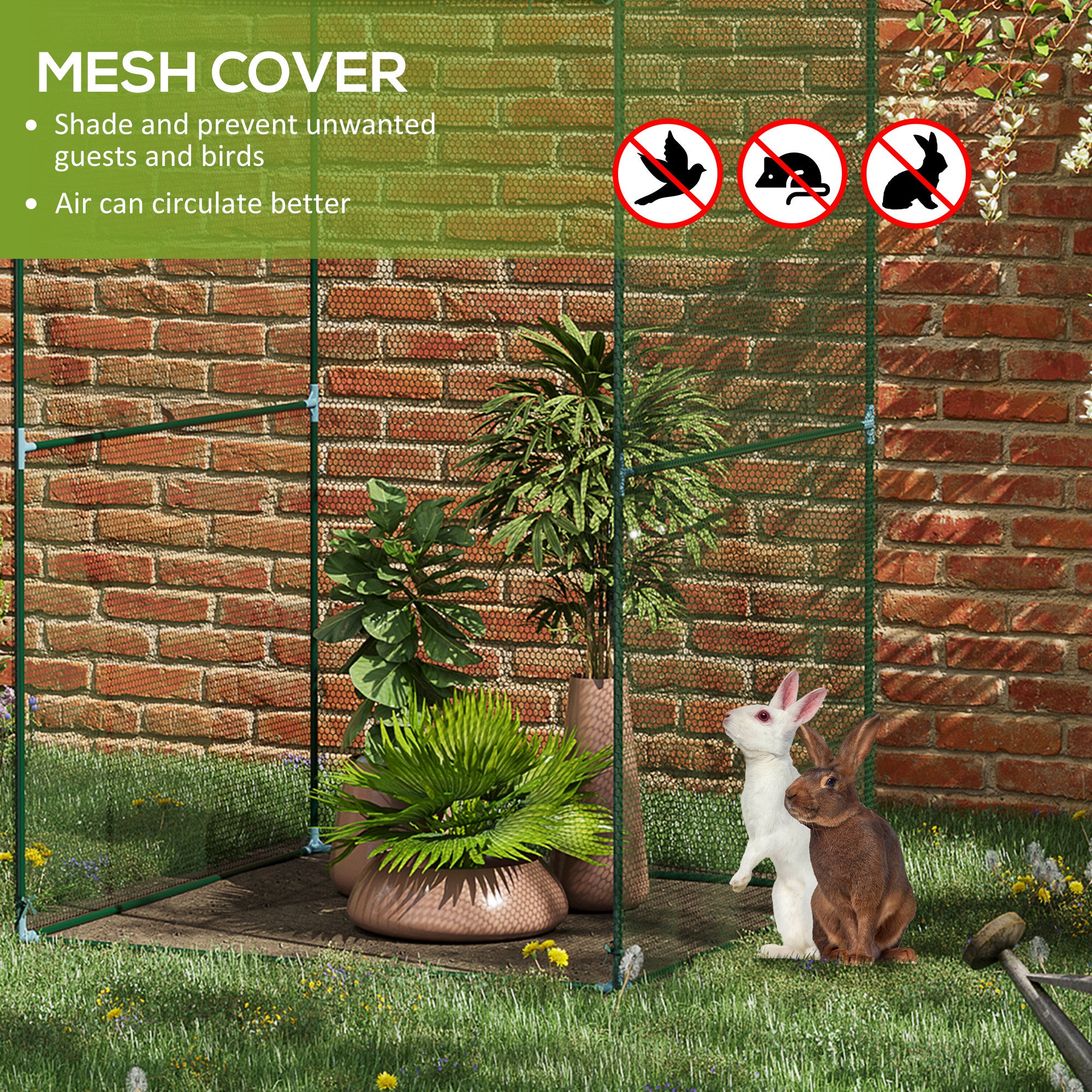 120 x 120cm Compact Plant Cage, with Netting - Green