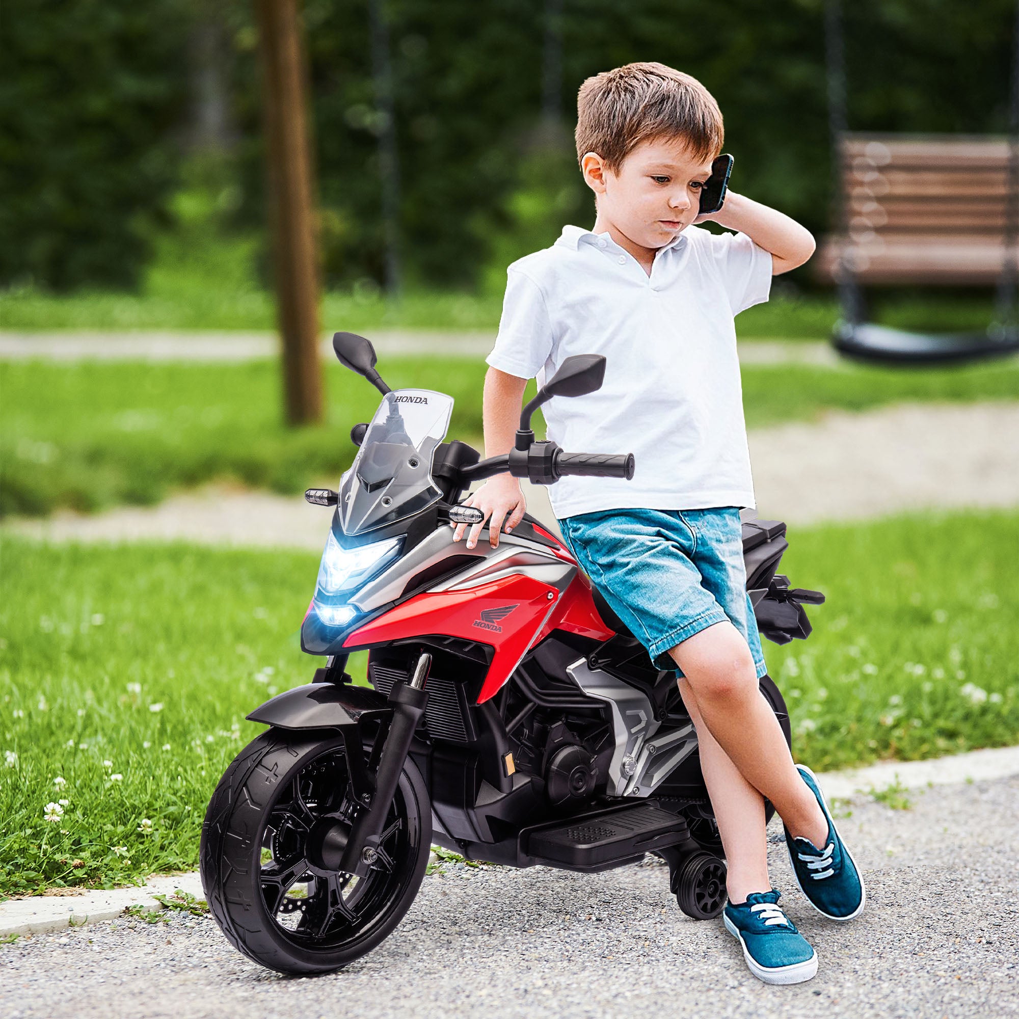 12V Honda Licensed Kids Electric Motorbike w/ Music, Headlights, Early Education Function, for Ages 3-6 Years, Red