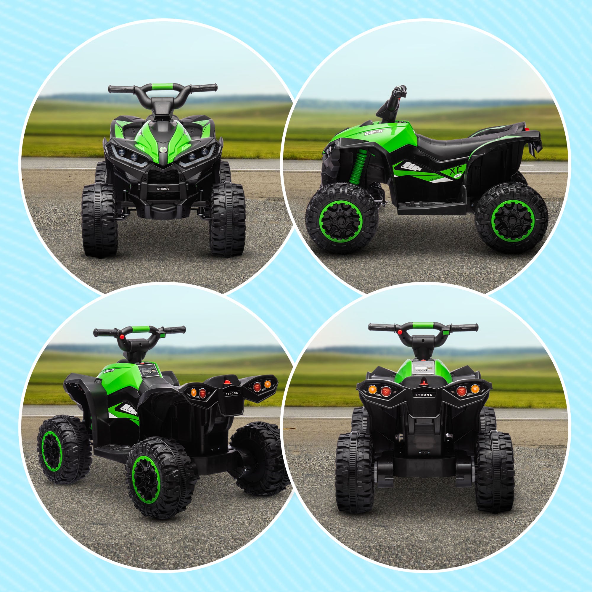 12V Ride-On Quad Bike w/ Music, Horn, for Ages 3-5 Years - Green