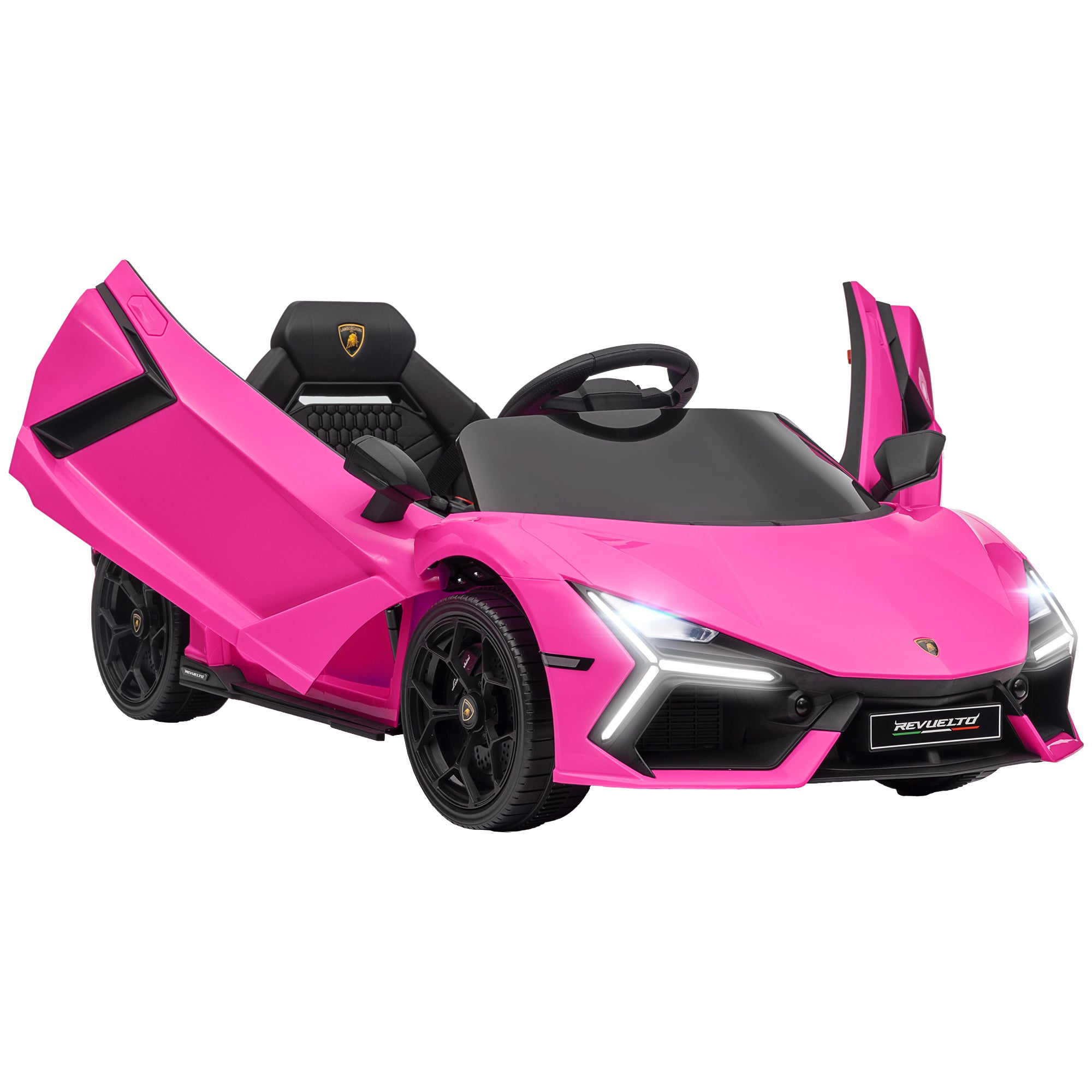 Lamborghini Revuelto Licensed 12V Ride on Car w/ Butterfly Doors, Transport Wheels, Suspension, Remote Control, Pink