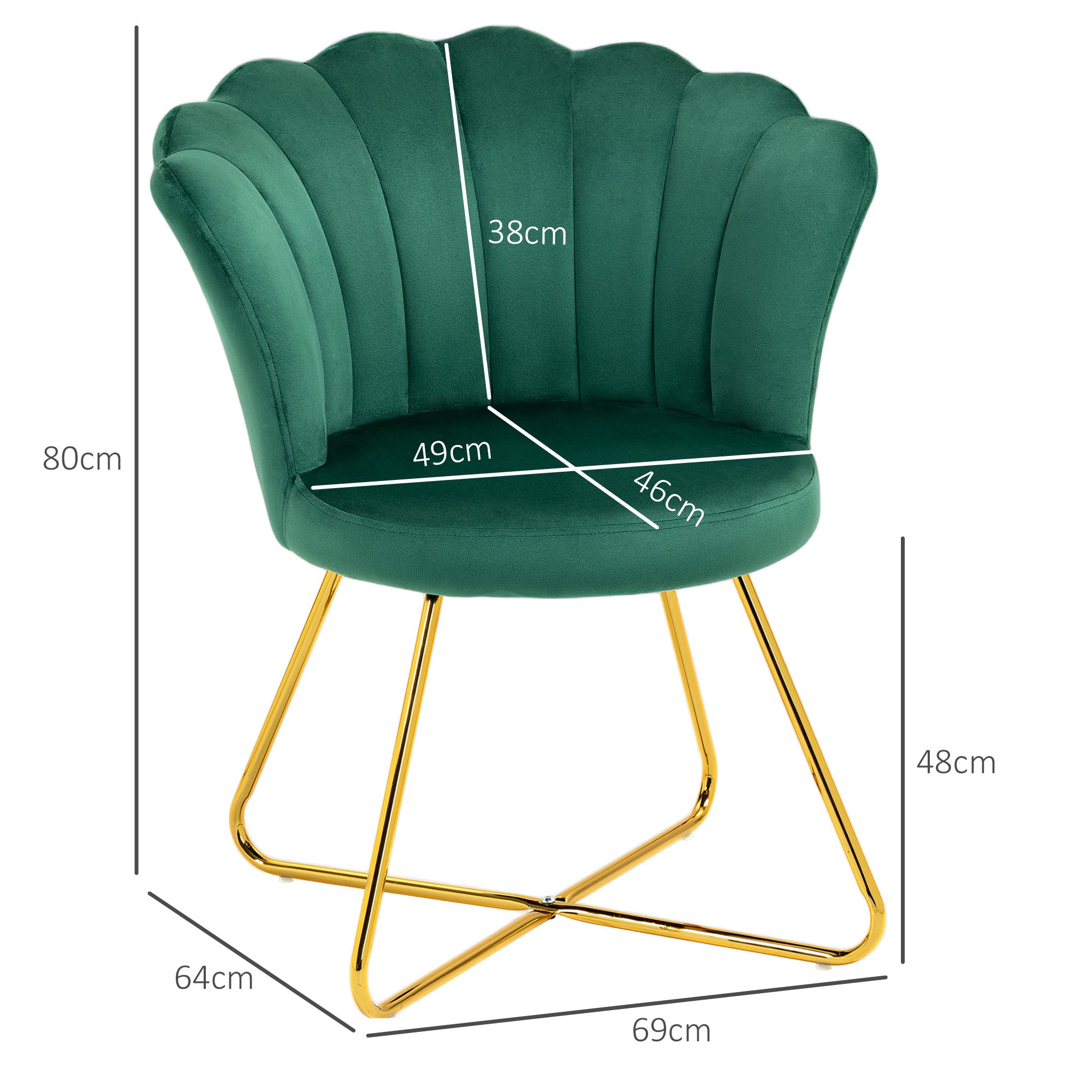 Velvet-Feel Lotus Petal Accent Chair with Steel Legs - Green