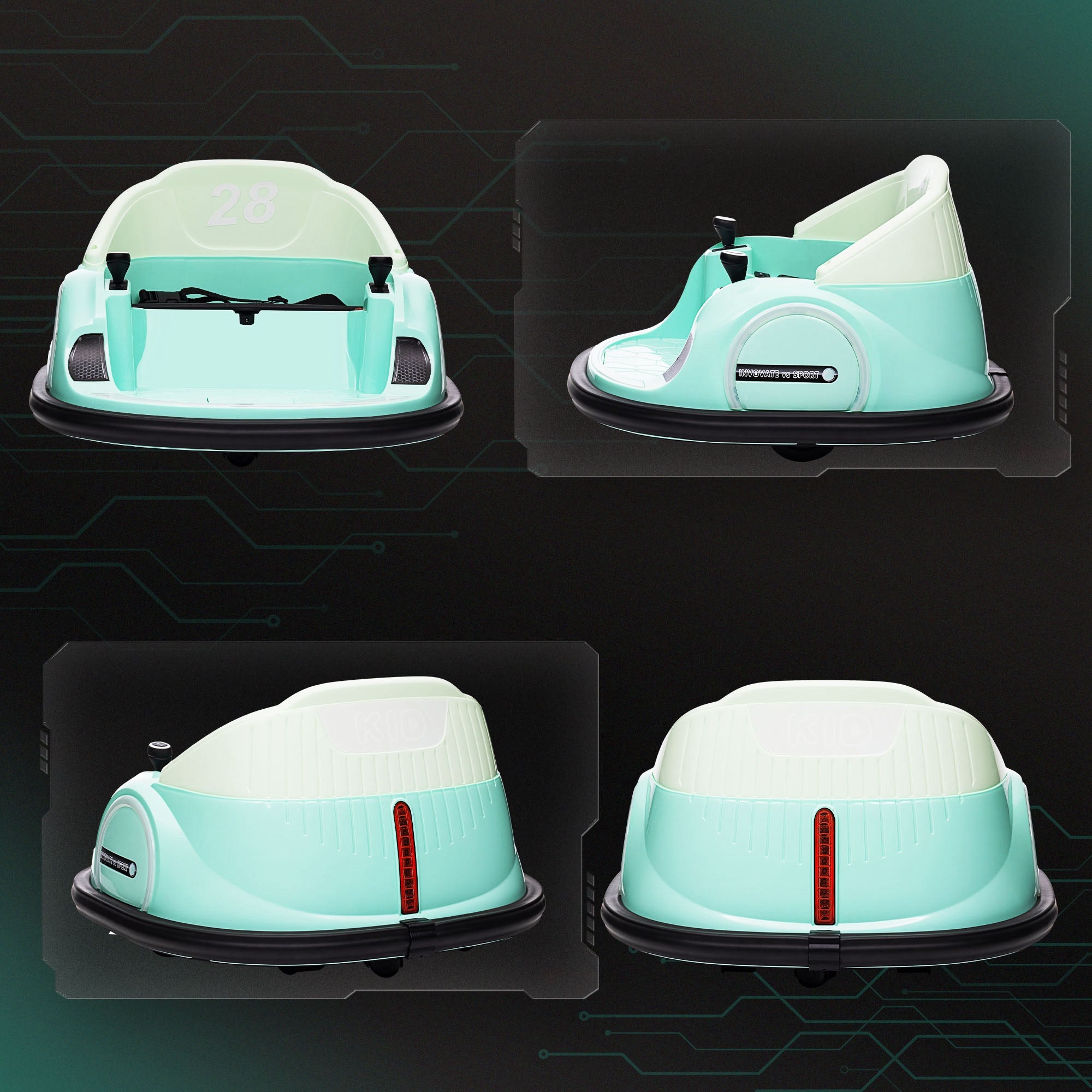 12V 360° Rotation Kids Bumper Car with Remote Control, Dual Joysticks, Music & Lights - Green