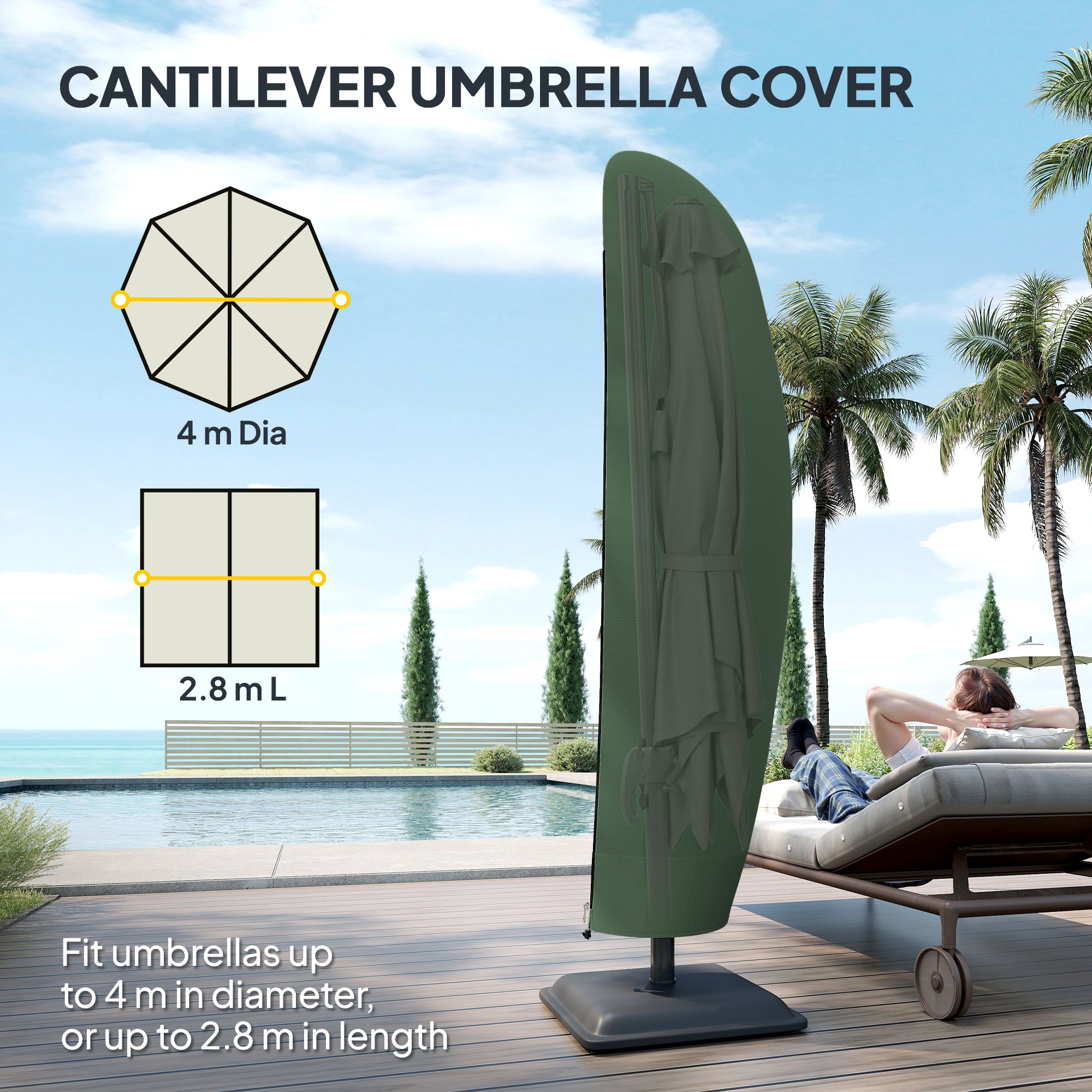 Parasol Cover, 600D Oxford Cantilever Umbrella Cover Fit for 2-4m Parasol, Green