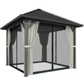3 x 3(m) Hardtop Gazebo with Galvanised Steel Roof and Water Gutter, Waterproof Permanent Pavilion Garden Gazebo with Netting and Curtains for Patio, Deck, Black