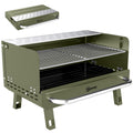 Portable BBQ Grill, Charcoal Barbecue Grill with Adjustable Grates, Foldable Legs, Side Shelf for Camping Travel, Green