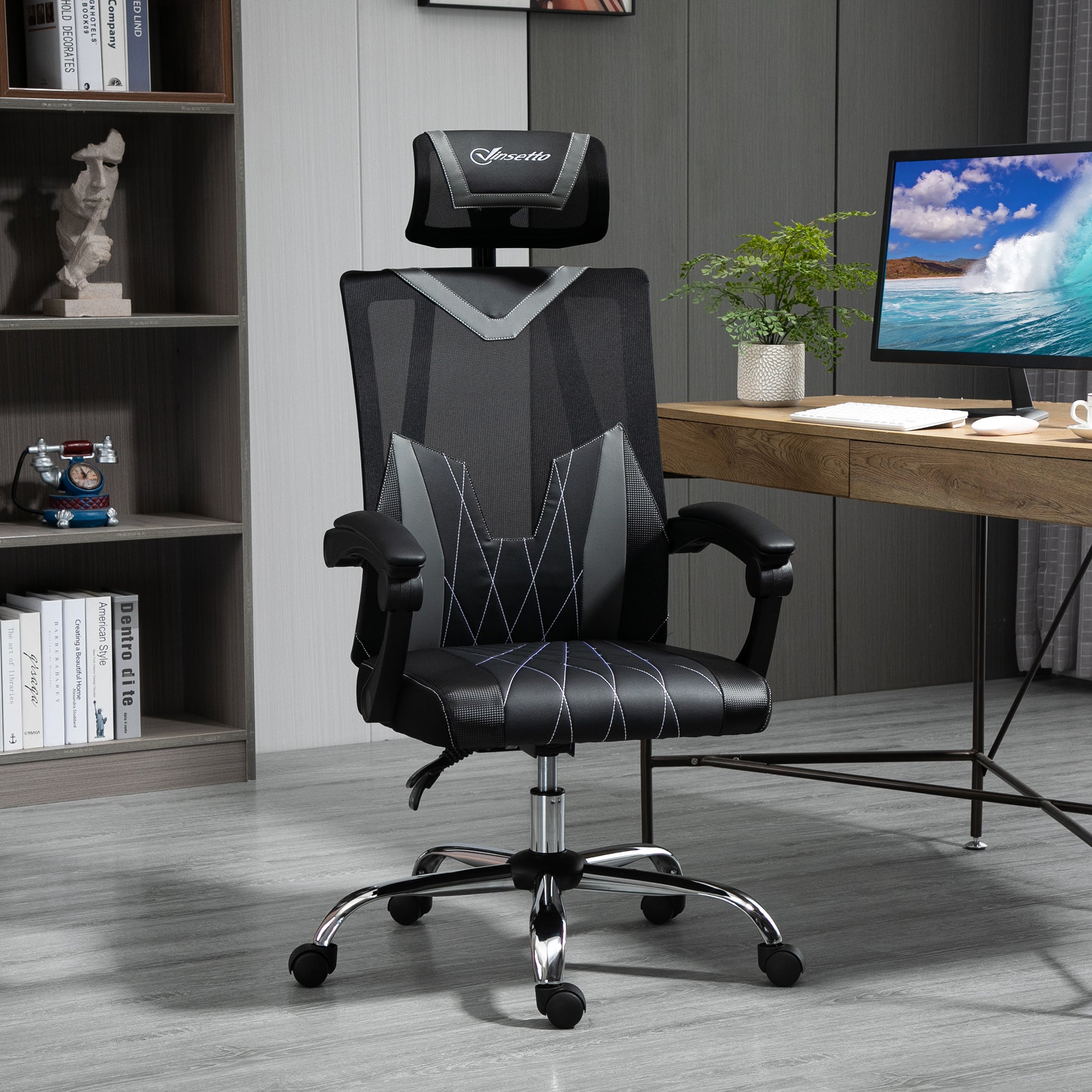 Office Chair Ergonomic Desk Chair with Rotate Headrest, Lumbar Support & Adjustable Height, 360° Swivel Computer Chair