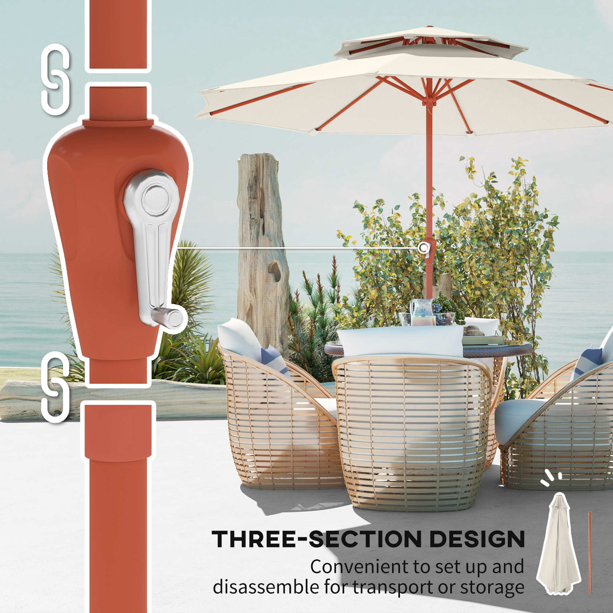 2.7 m Garden Parasol with Double Top Outdoor Market Table Umbrella with Crank System, Cream White